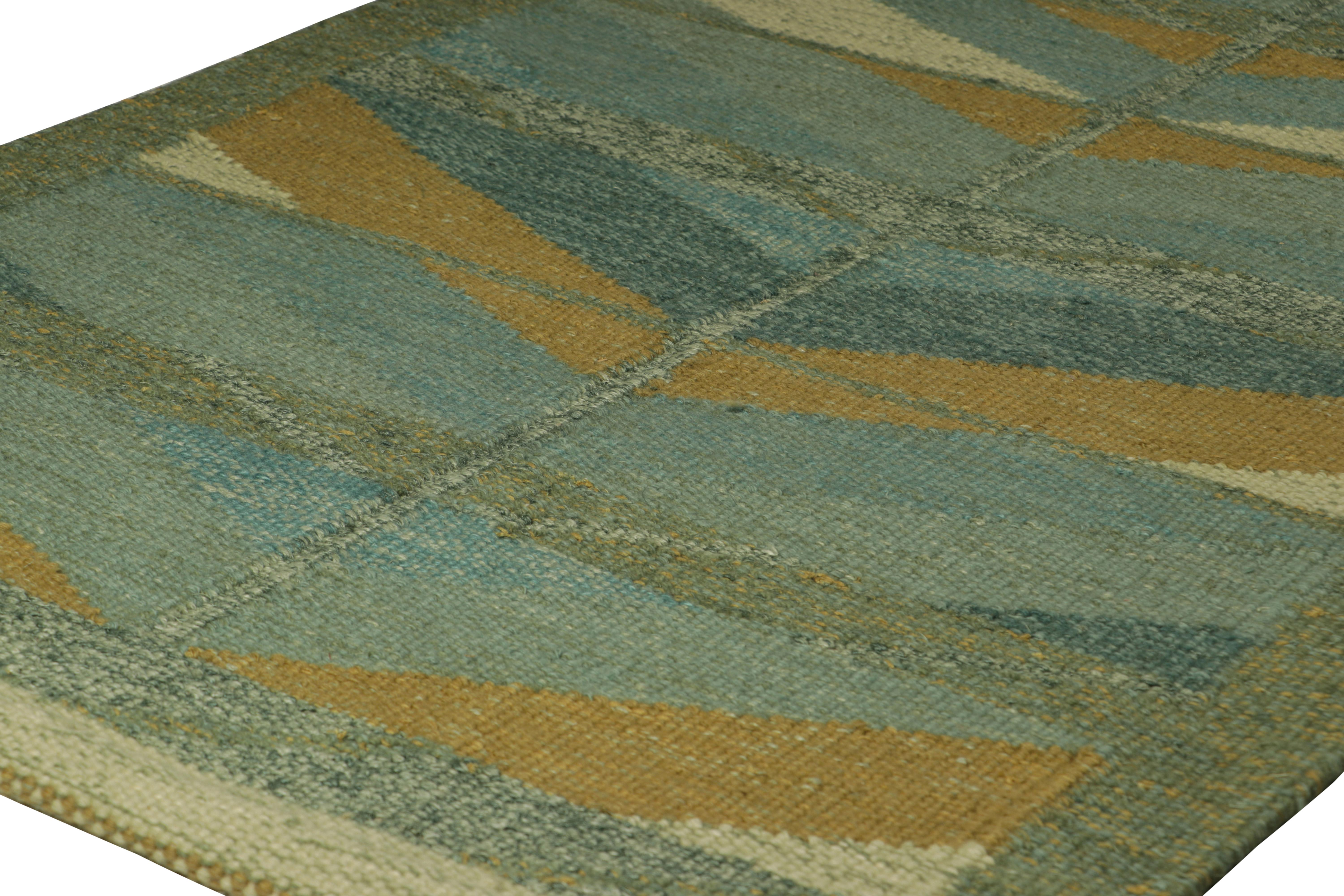 Modern Rug & Kilim’s Scandinavian Style Custom Rug in Blue, with Chevron Patterns For Sale