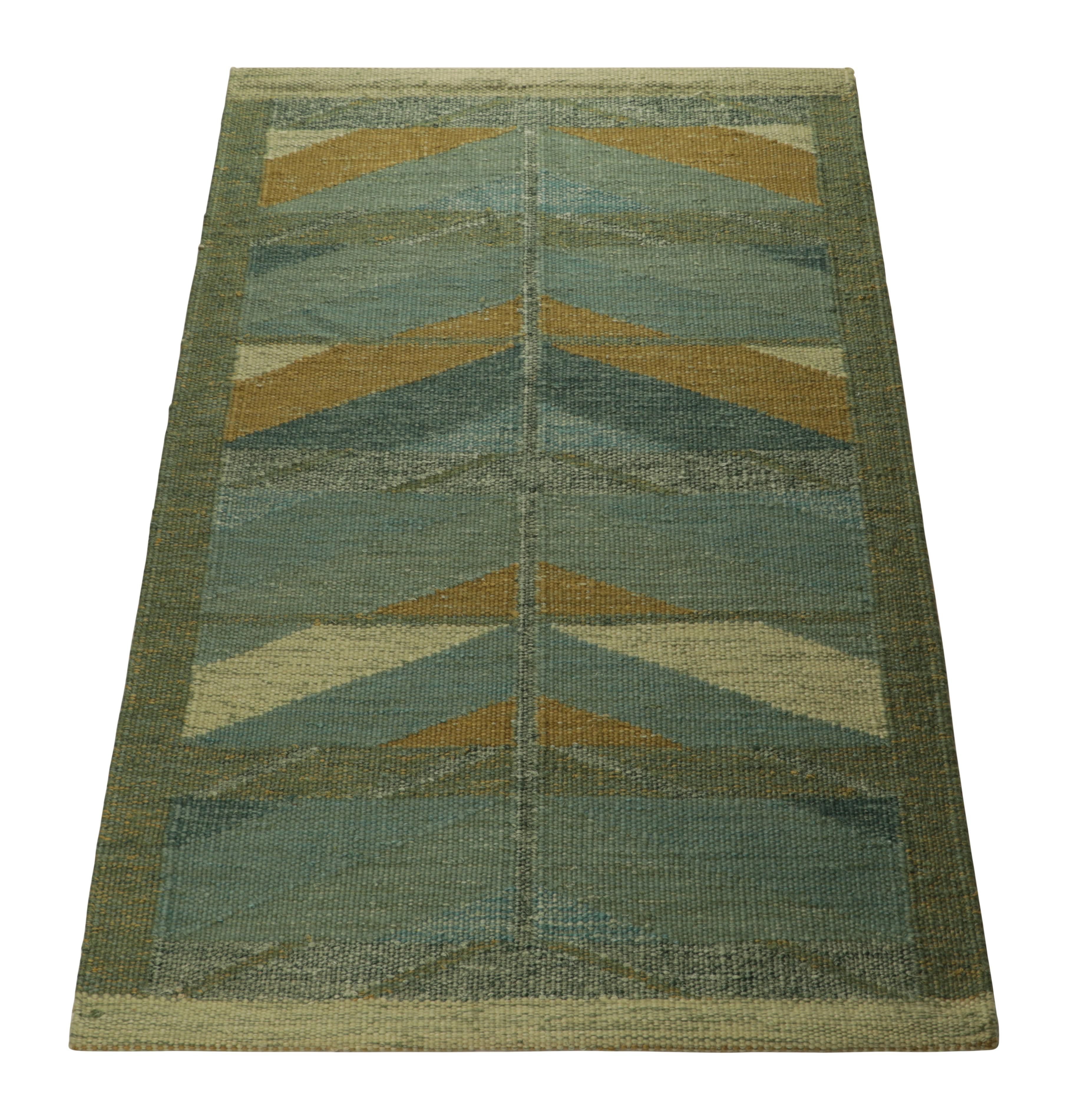 Indian Rug & Kilim’s Scandinavian Style Custom Rug in Blue, with Chevron Patterns For Sale