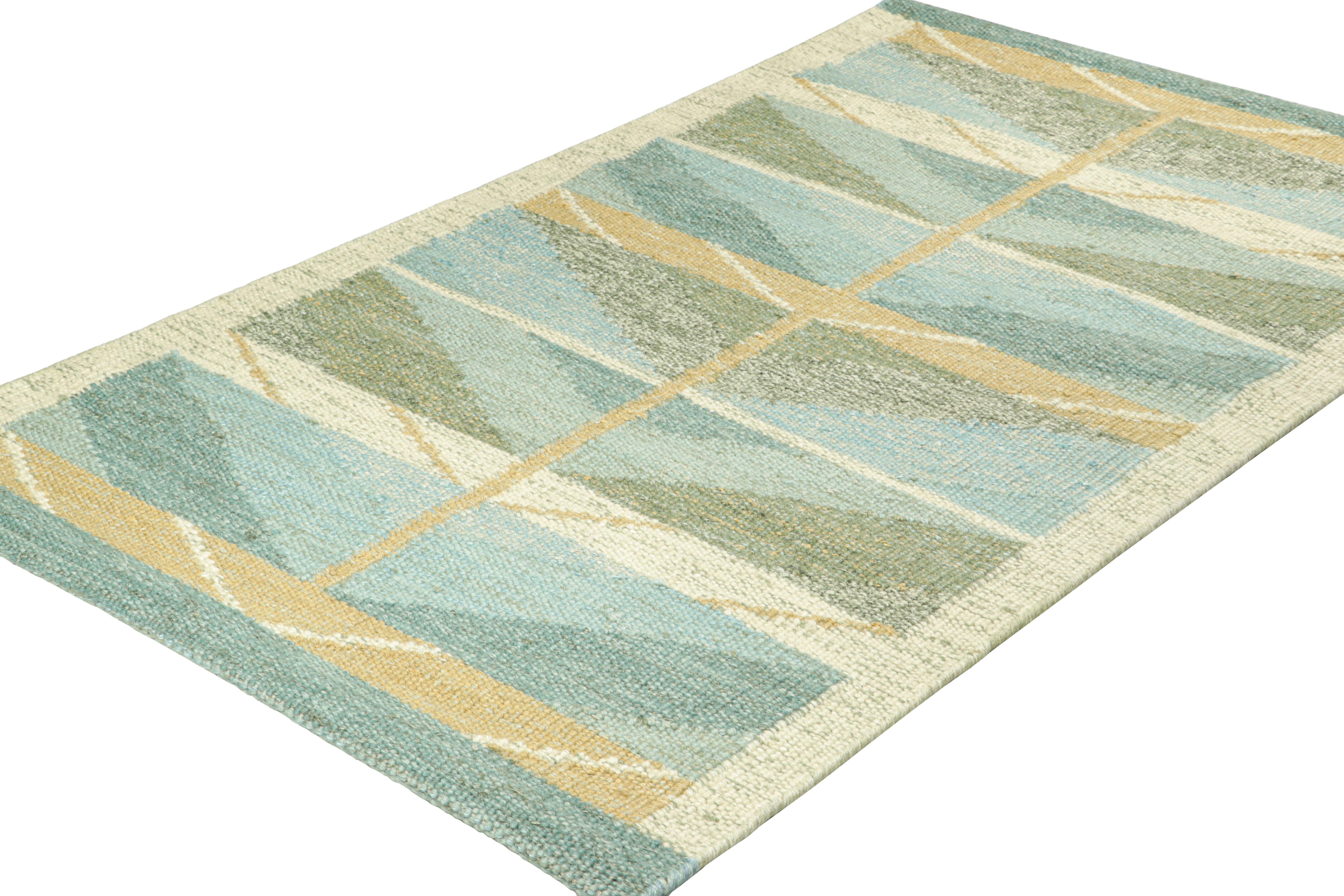 Indian Rug & Kilim’s Scandinavian Style Custom Rug in Blue with Chevron Patterns For Sale