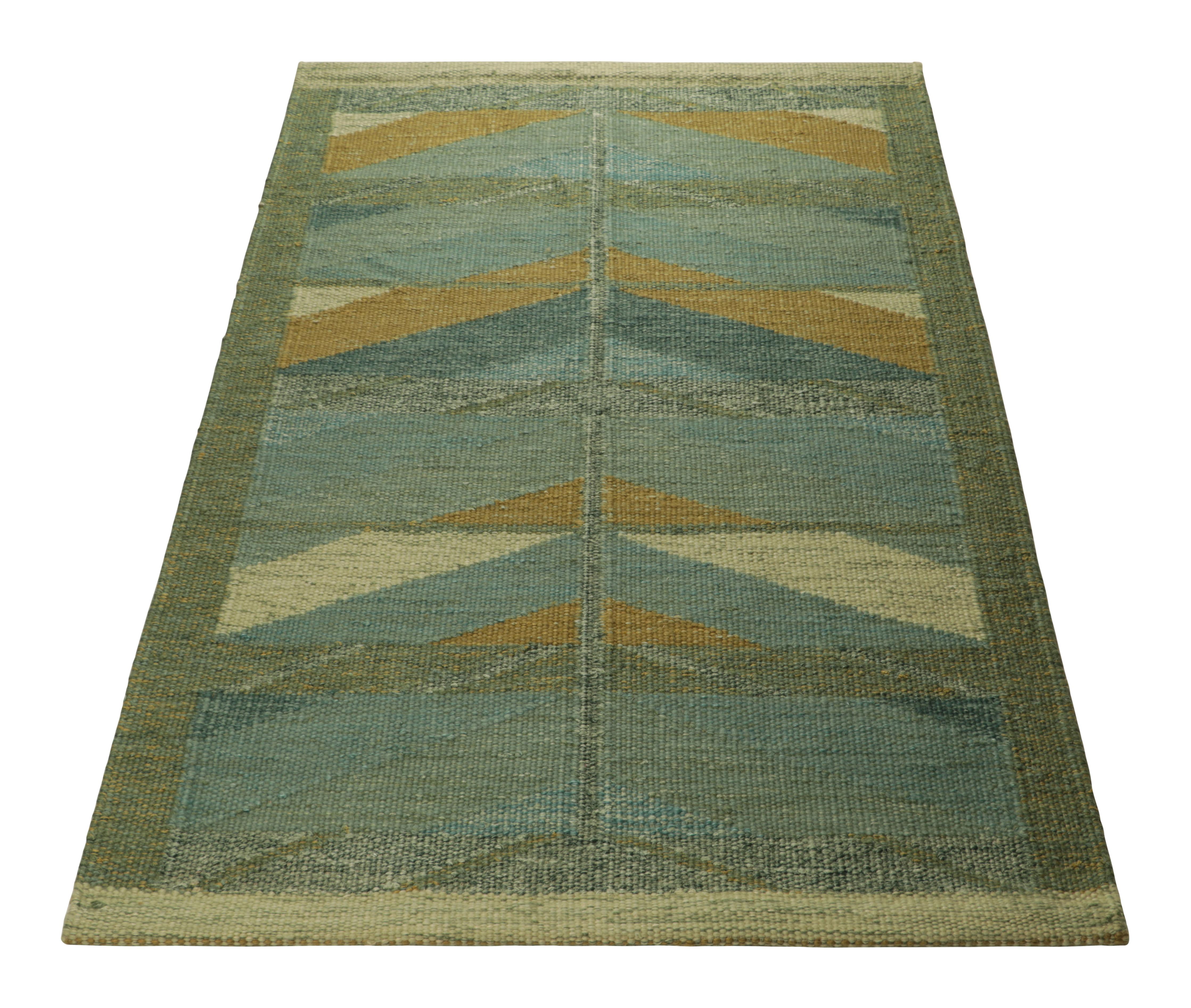 Hand-Woven Rug & Kilim’s Scandinavian Style Custom Rug in Blue, with Chevron Patterns For Sale