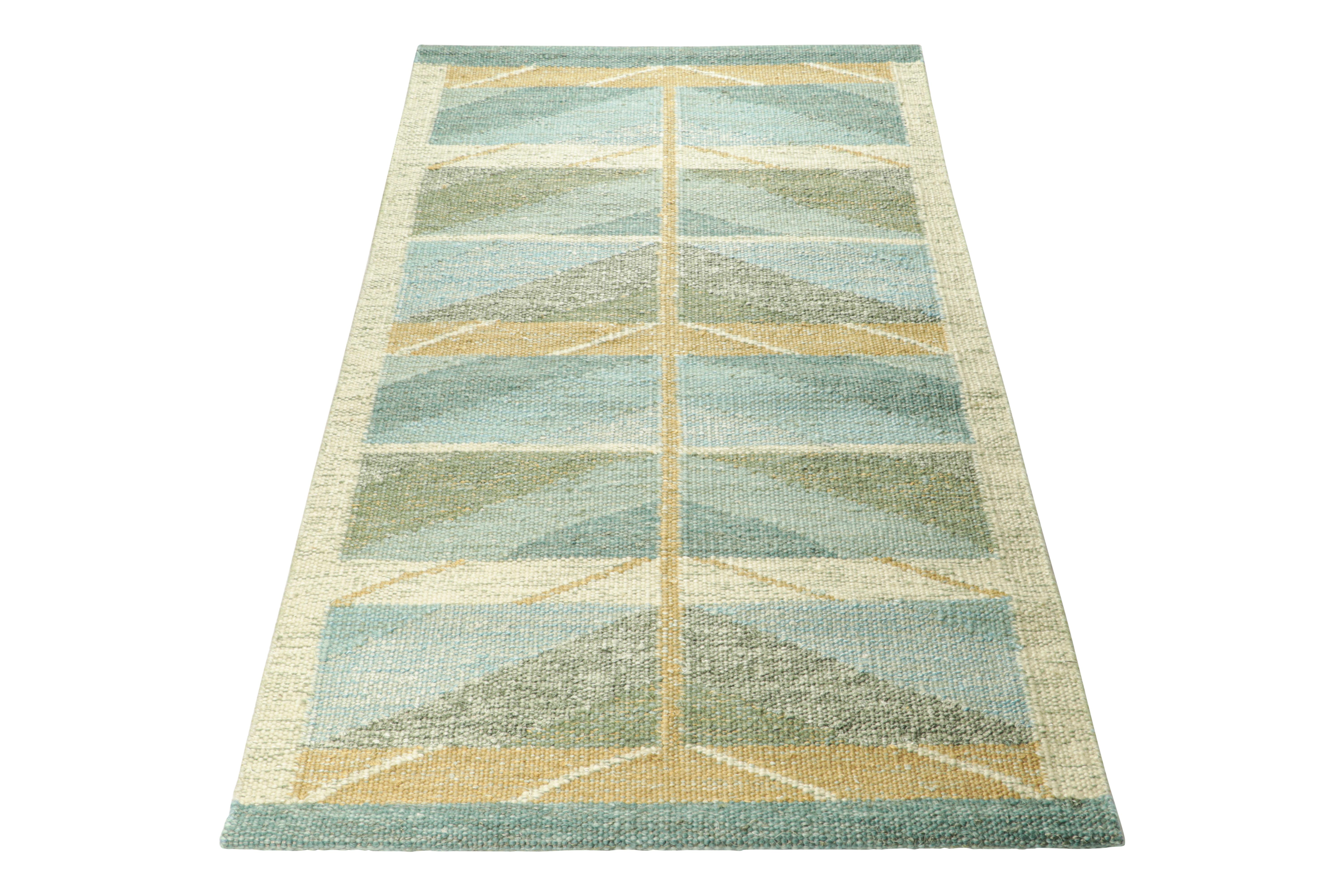Hand-Woven Rug & Kilim’s Scandinavian Style Custom Rug in Blue with Chevron Patterns For Sale