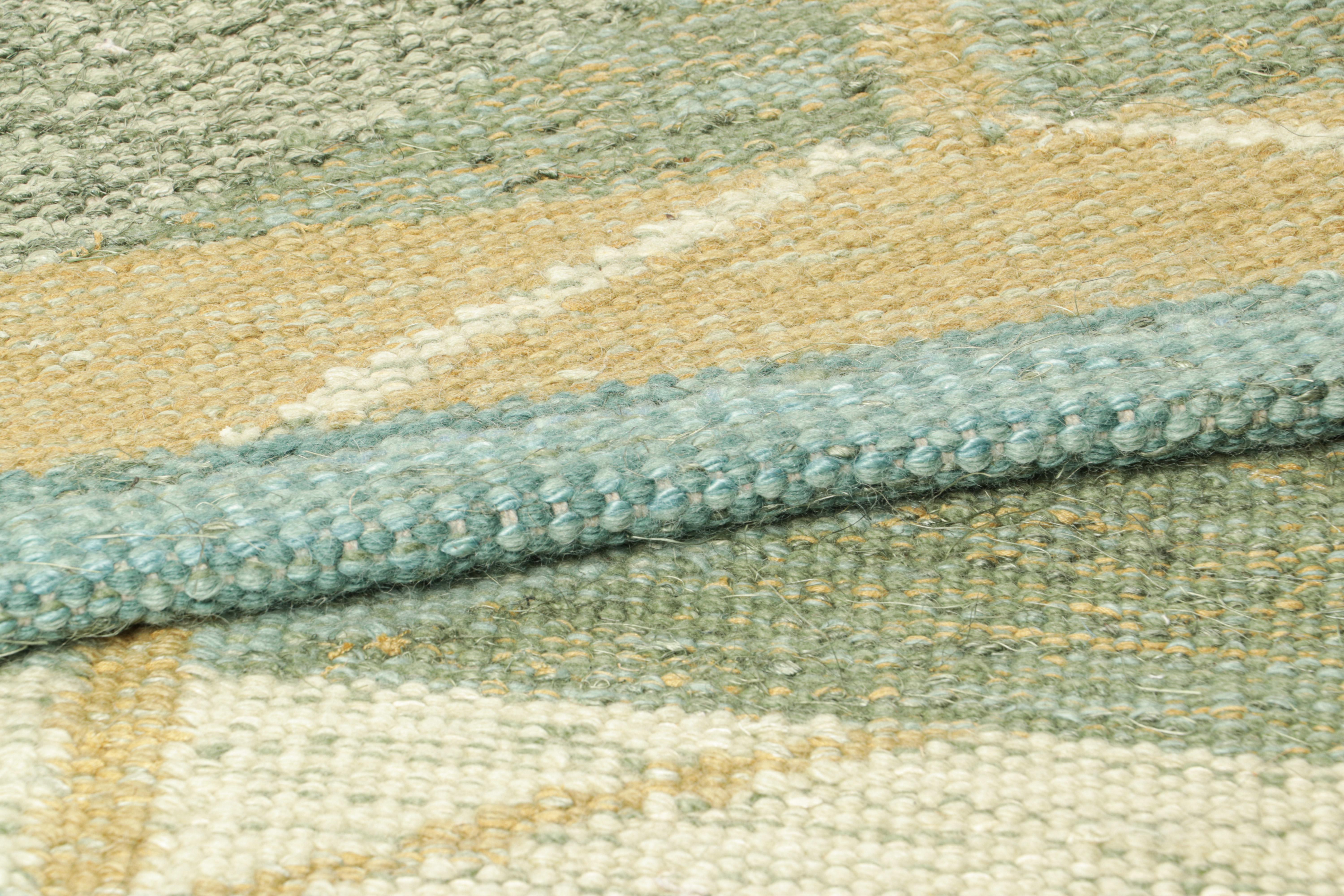 Contemporary Rug & Kilim’s Scandinavian Style Custom Rug in Blue with Chevron Patterns For Sale
