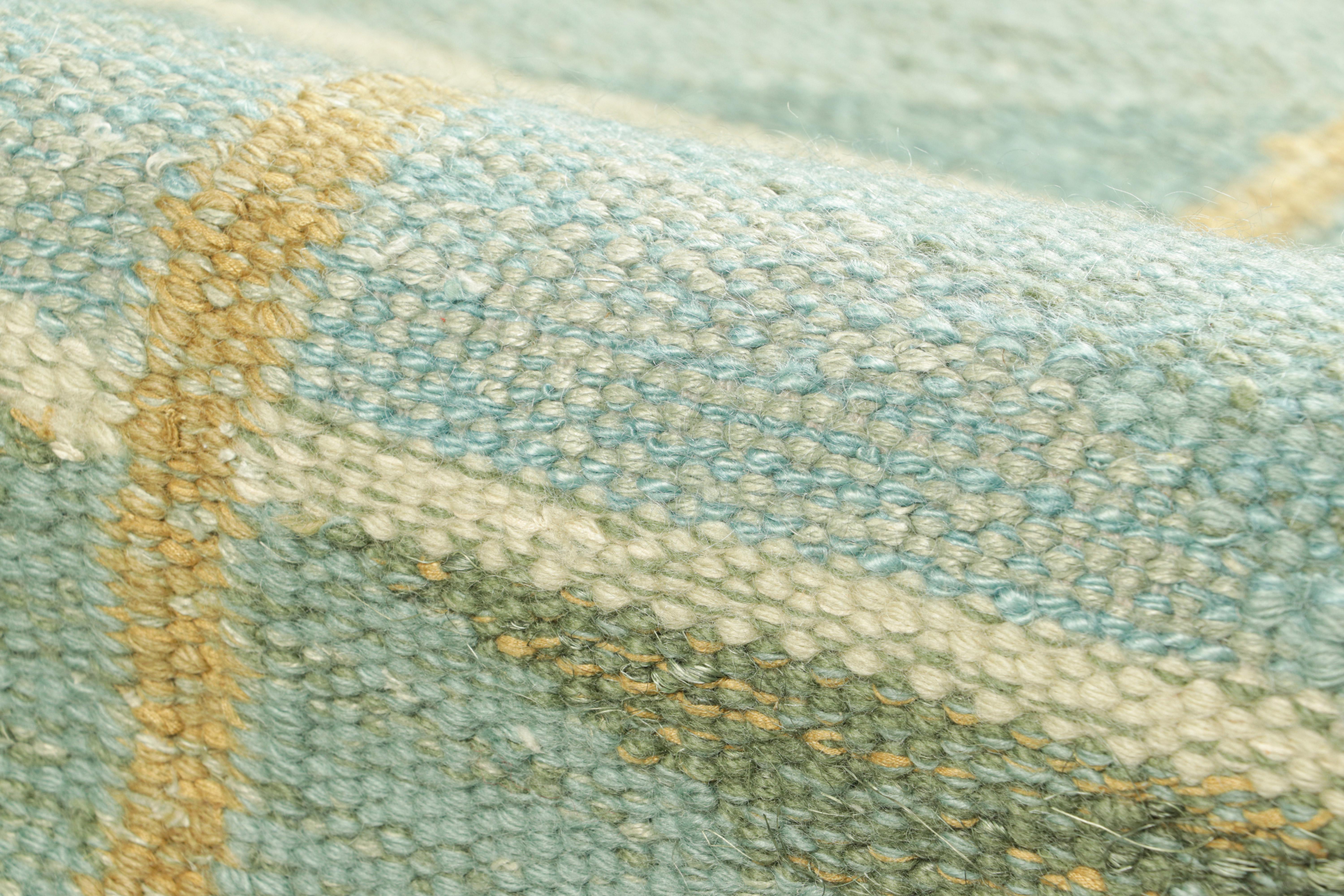 Wool Rug & Kilim’s Scandinavian Style Custom Rug in Blue with Chevron Patterns For Sale