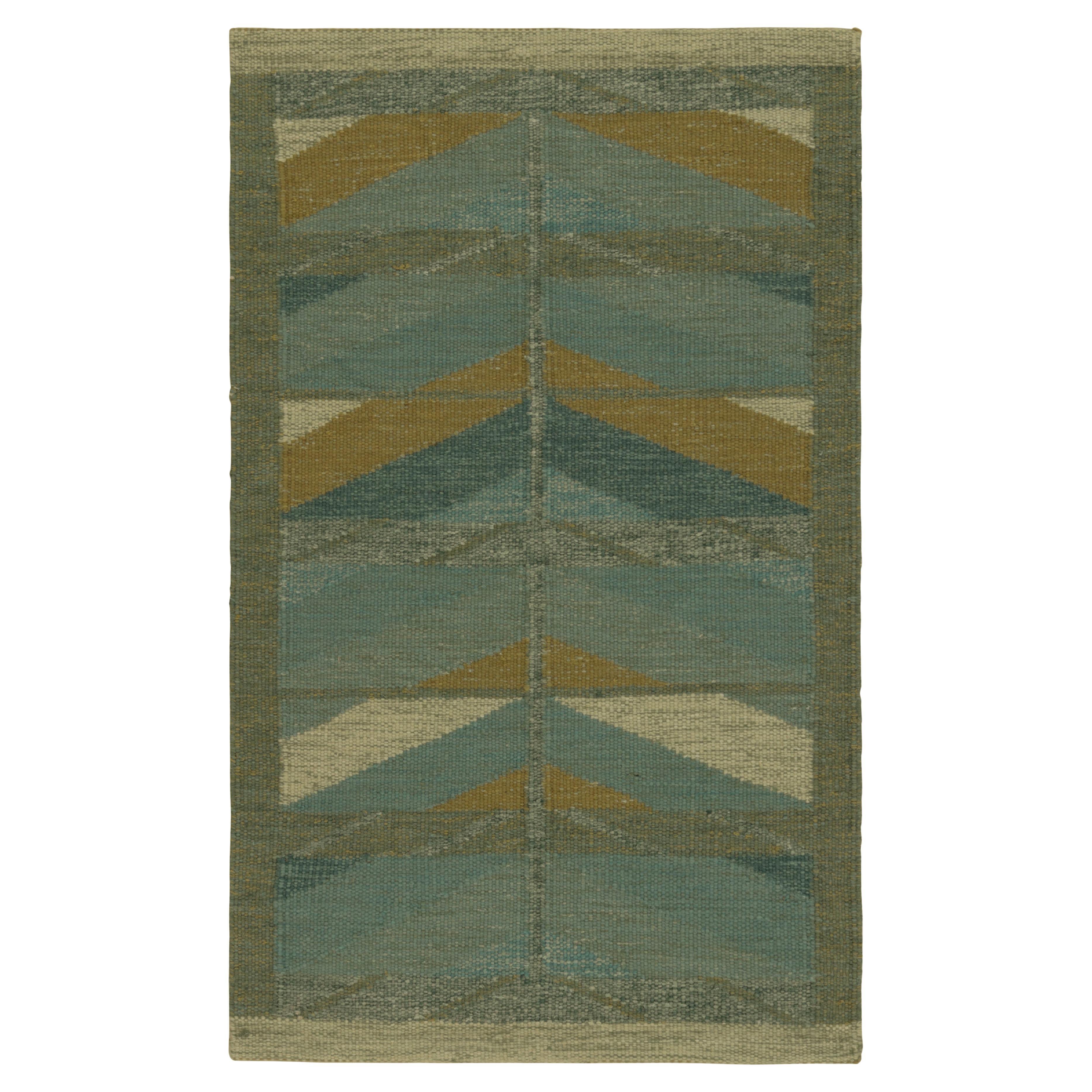 Rug & Kilim’s Scandinavian Style Custom Rug in Blue, with Chevron Patterns For Sale