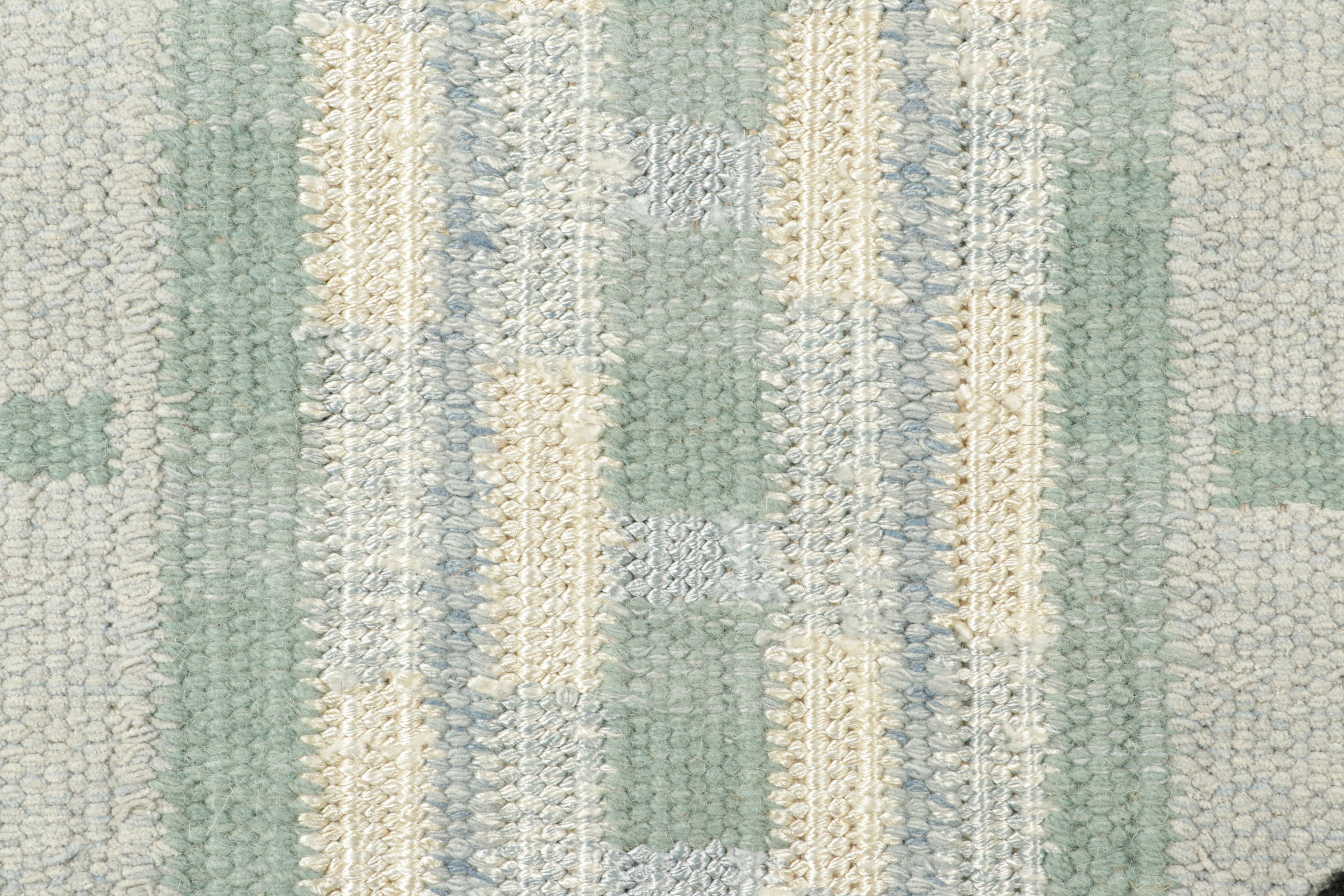 Modern Rug & Kilim’s Scandinavian Style Custom Rug in Blue with Geometric Patterns For Sale
