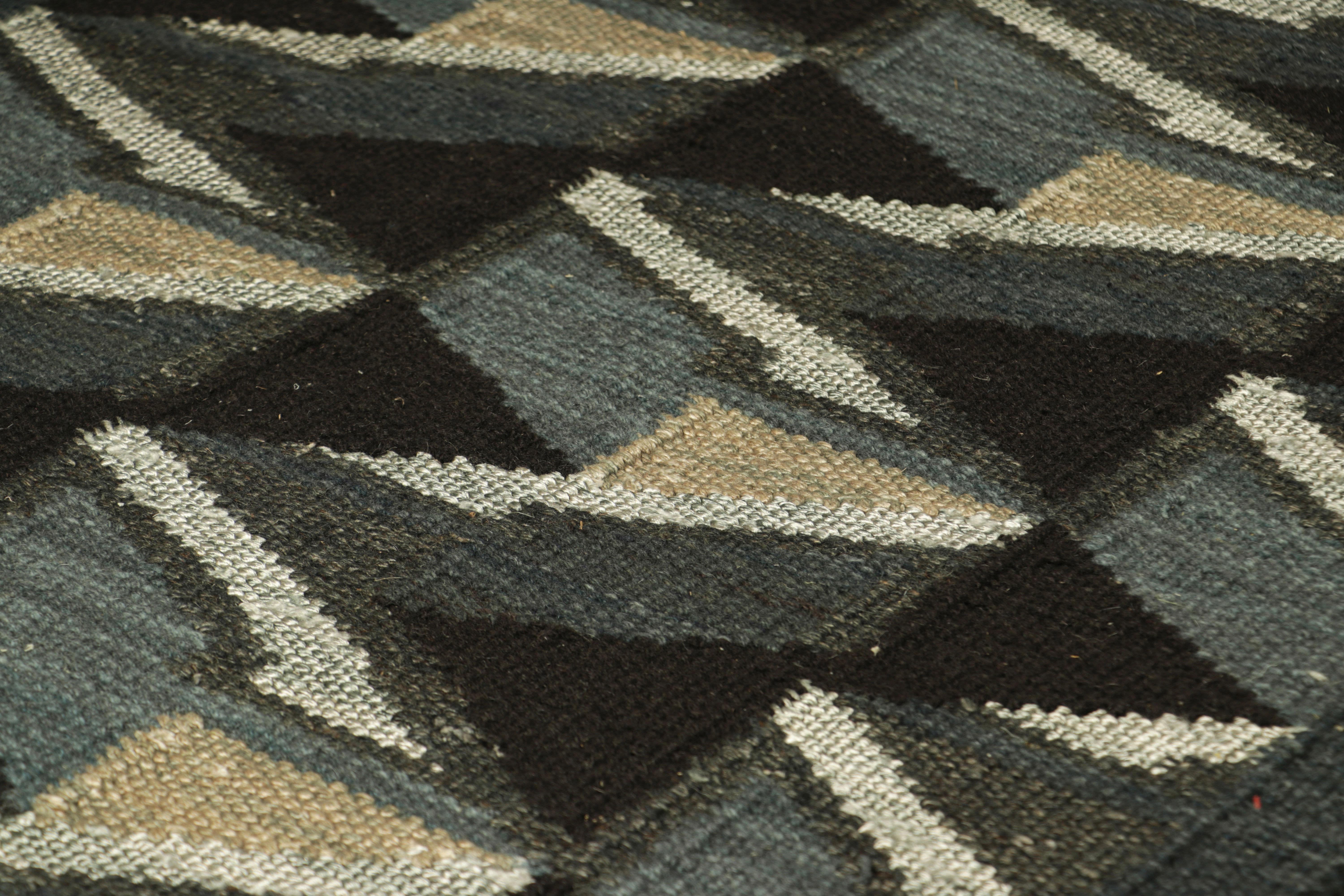 Dieser 3x5 große Akzentteppich im schwedischen Stil gehört zu einer aufregenden neuen Kollektion von Rug & Kilim in Geschenkgröße und ist eine kühne Ergänzung der Scandinavian Collection'S. Das handgewebte Flachgewebe aus Wolle mit ungefärbten