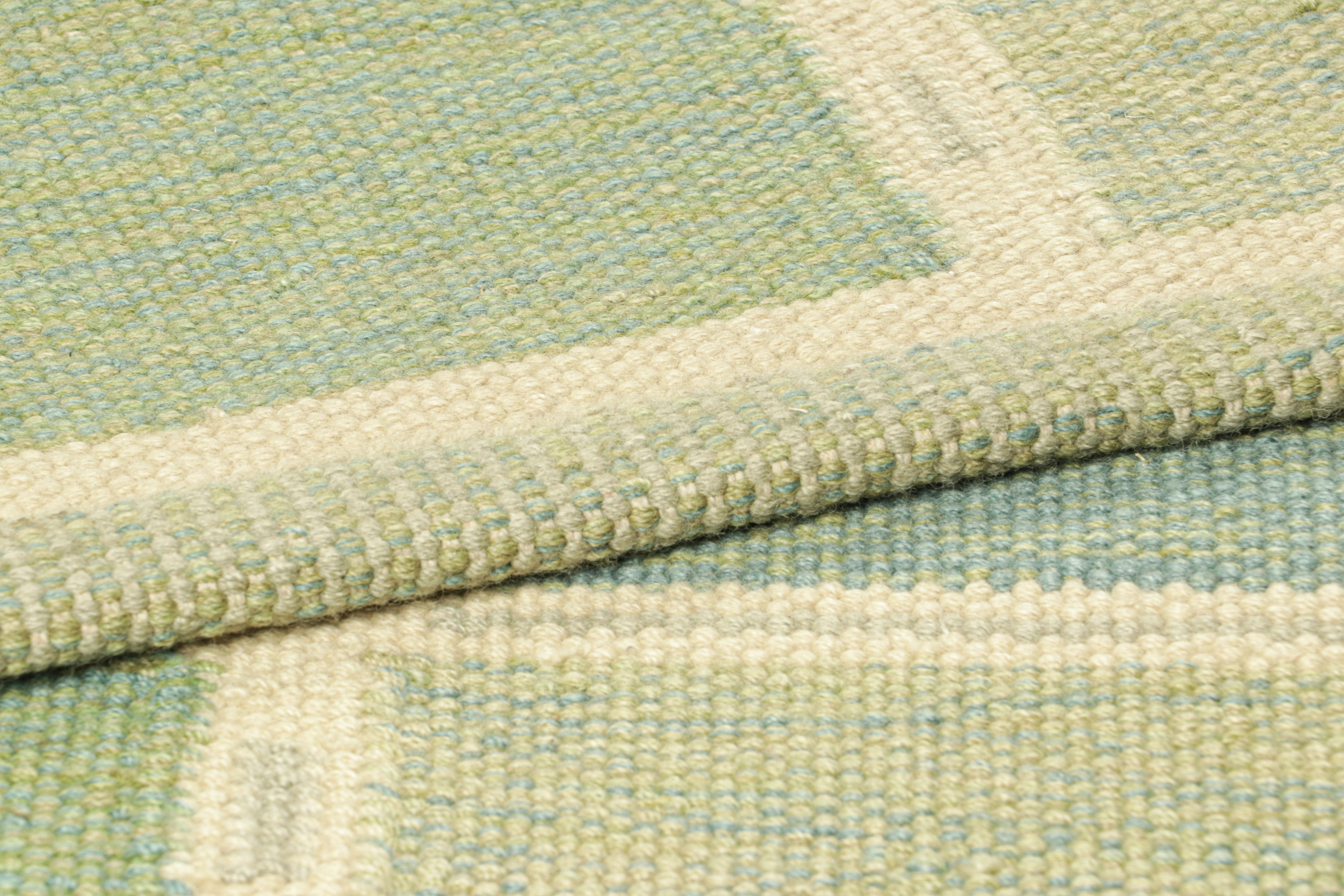 Hand-Woven Rug & Kilim’s Scandinavian Style Custom Rug in Blue with Geometric Patterns For Sale