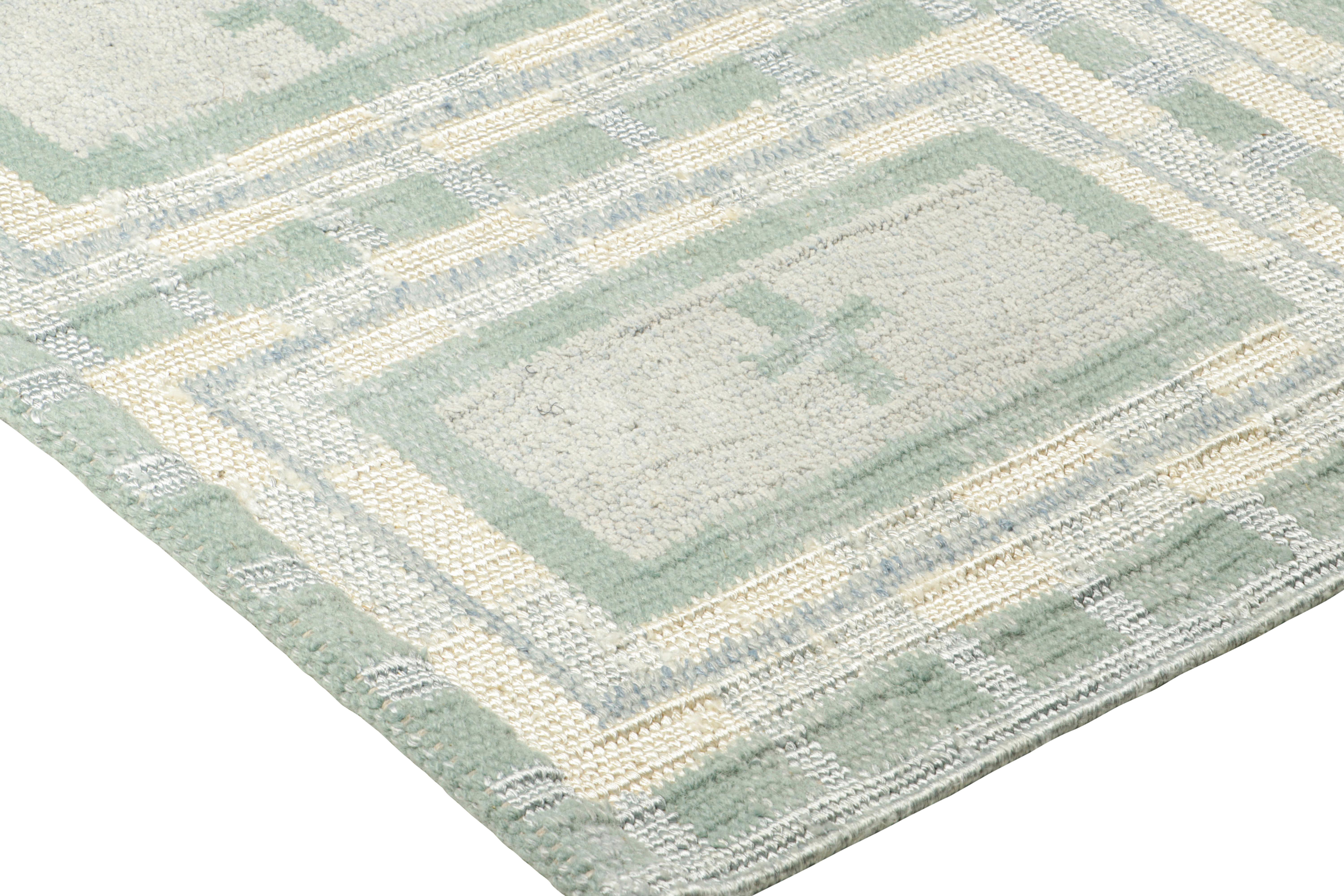 Rug & Kilim’s Scandinavian Style Custom Rug in Blue with Geometric Patterns In New Condition For Sale In Long Island City, NY