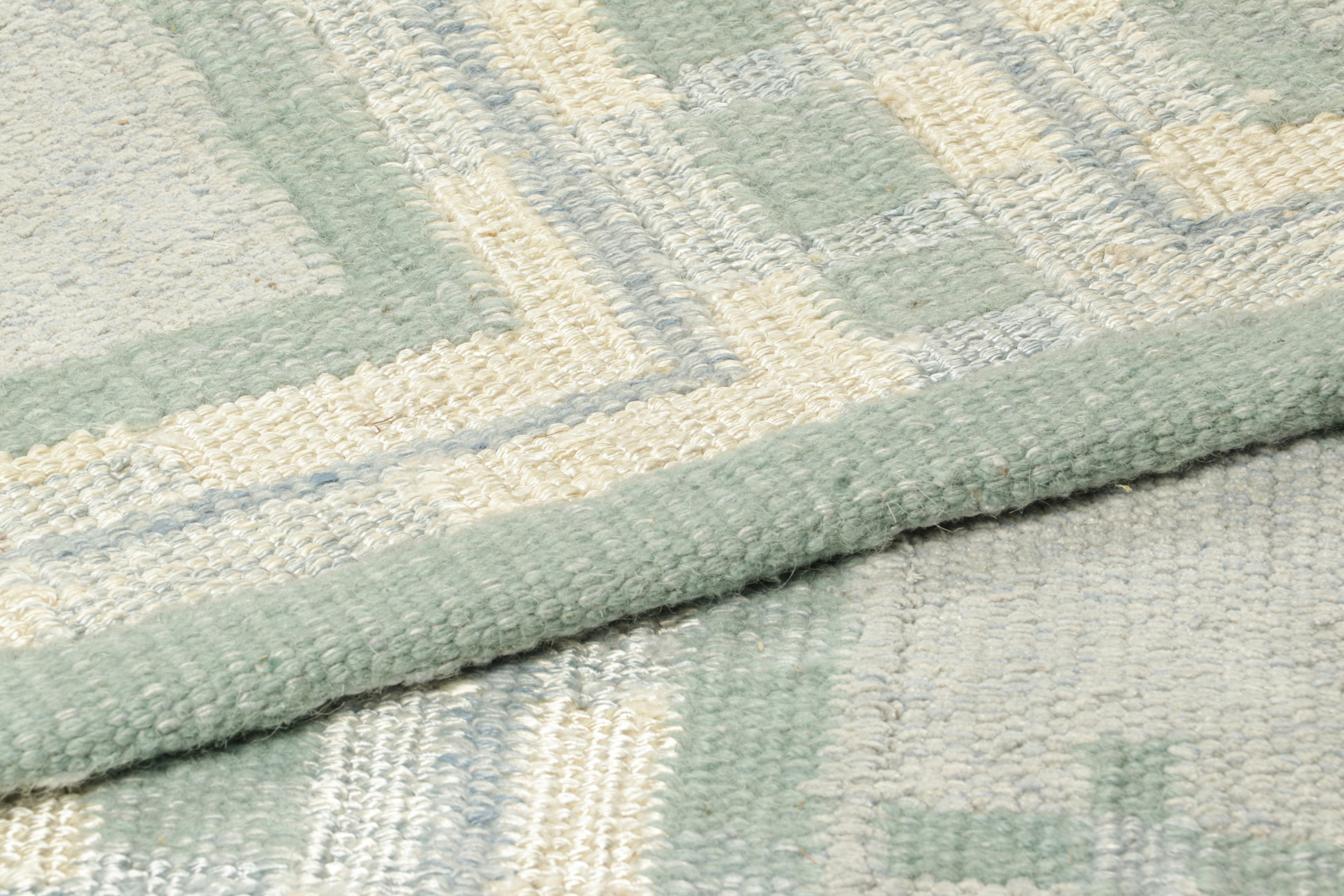 Contemporary Rug & Kilim’s Scandinavian Style Custom Rug in Blue with Geometric Patterns For Sale