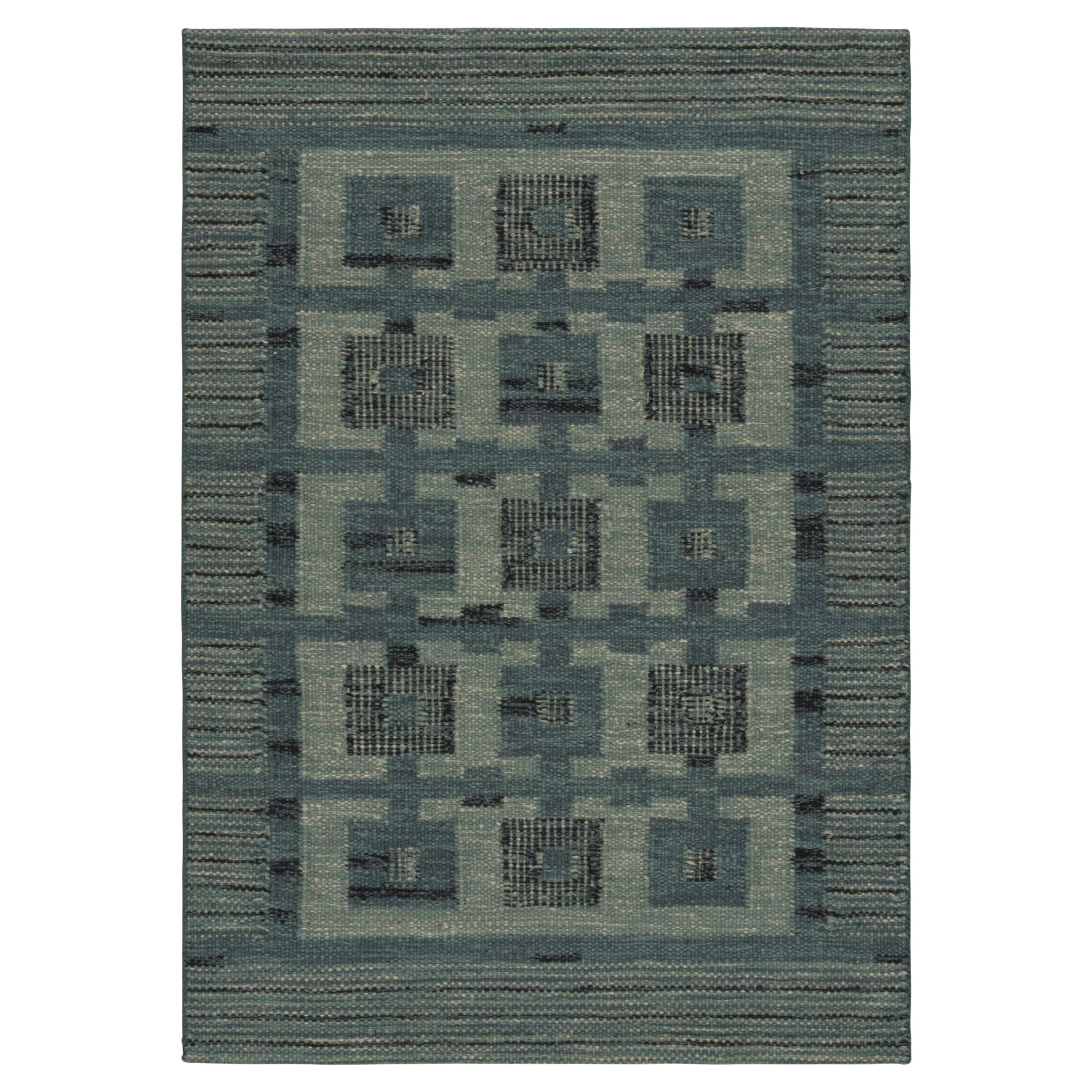 Rug & Kilim’s Scandinavian Style Custom Rug in Blue, with Geometric Patterns For Sale