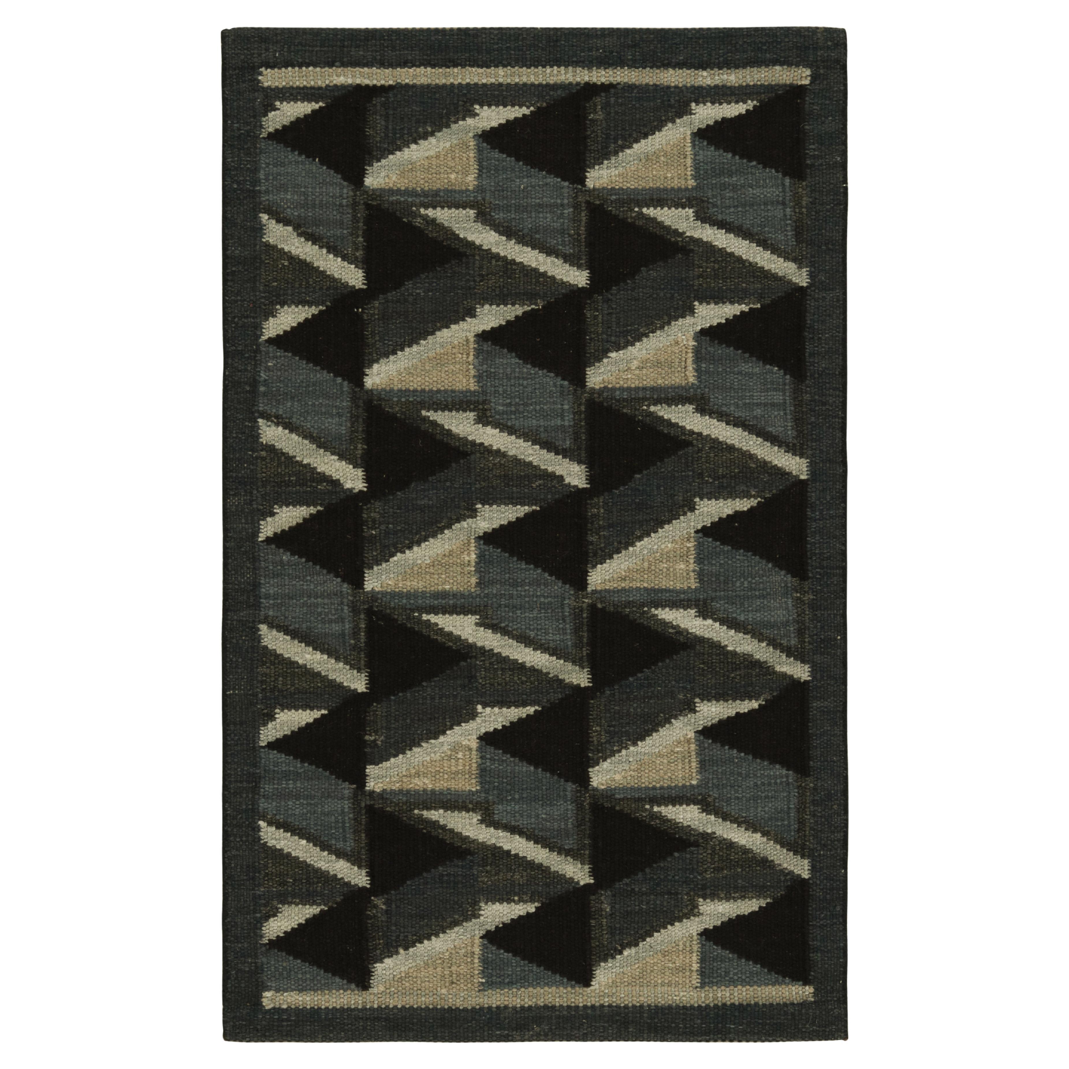 Rug & Kilim’s Scandinavian Style Custom Rug in Blue, with Geometric Patterns For Sale