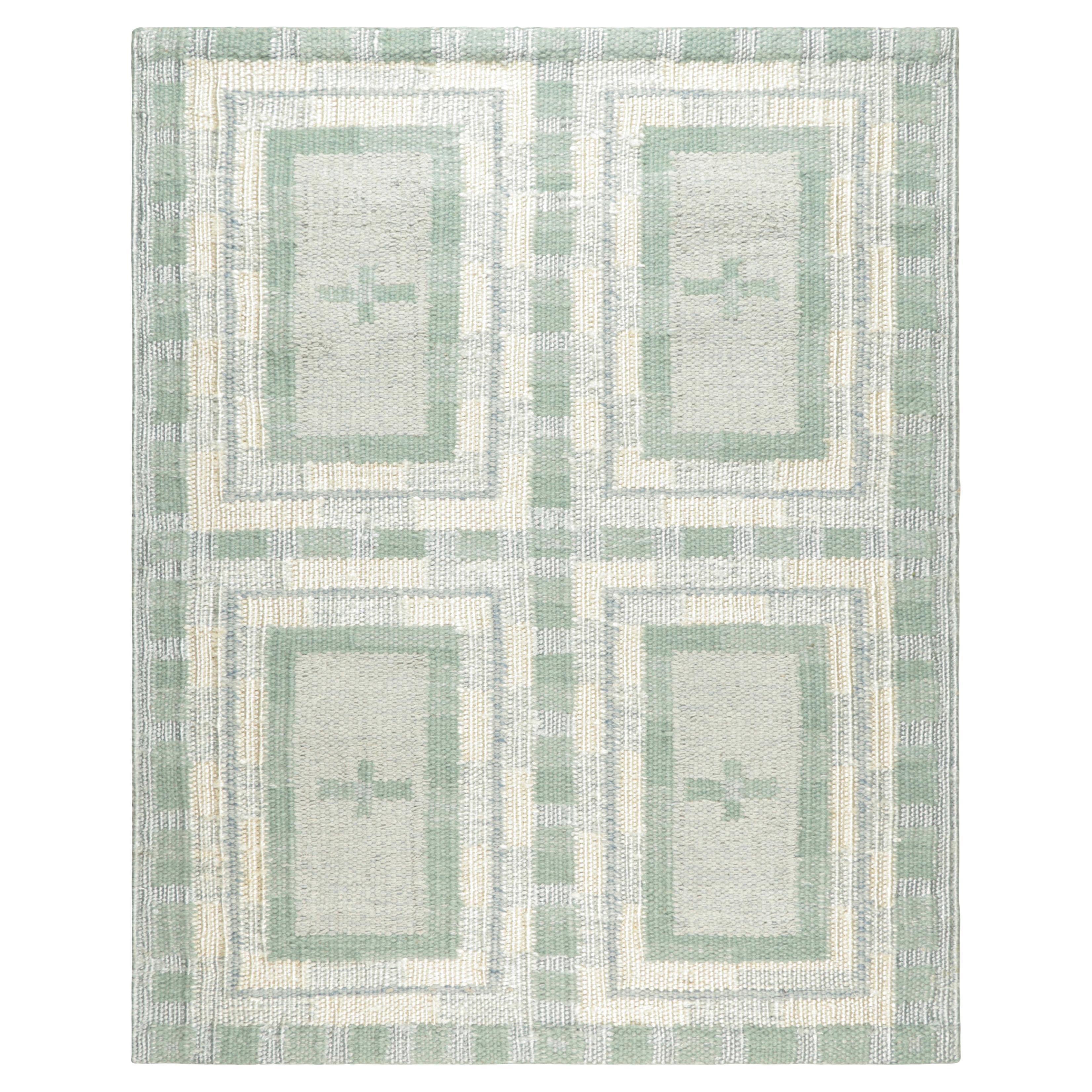 Rug & Kilim’s Scandinavian Style Custom Rug in Blue with Geometric Patterns