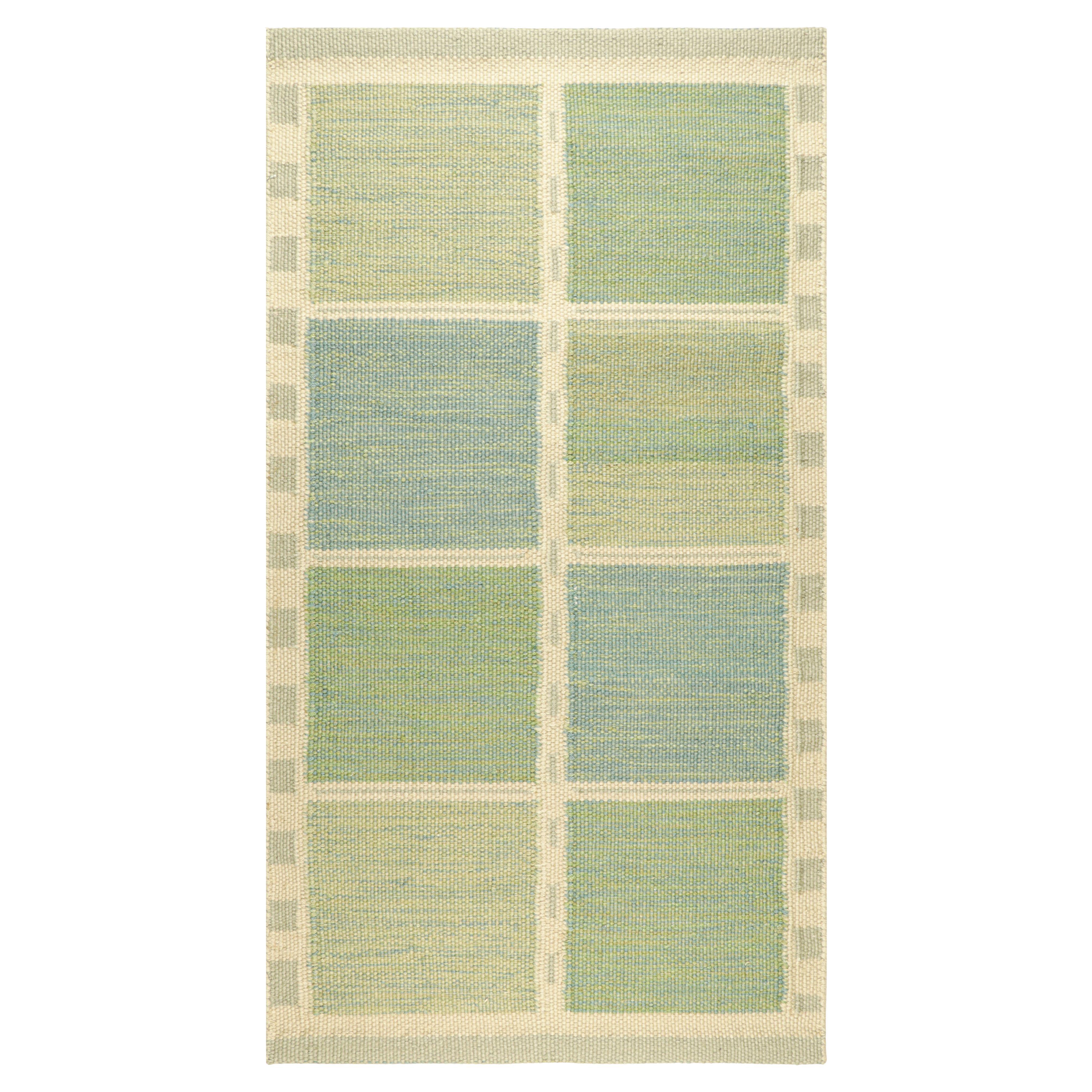 Rug & Kilim’s Scandinavian Style Custom Rug in Blue with Geometric Patterns For Sale