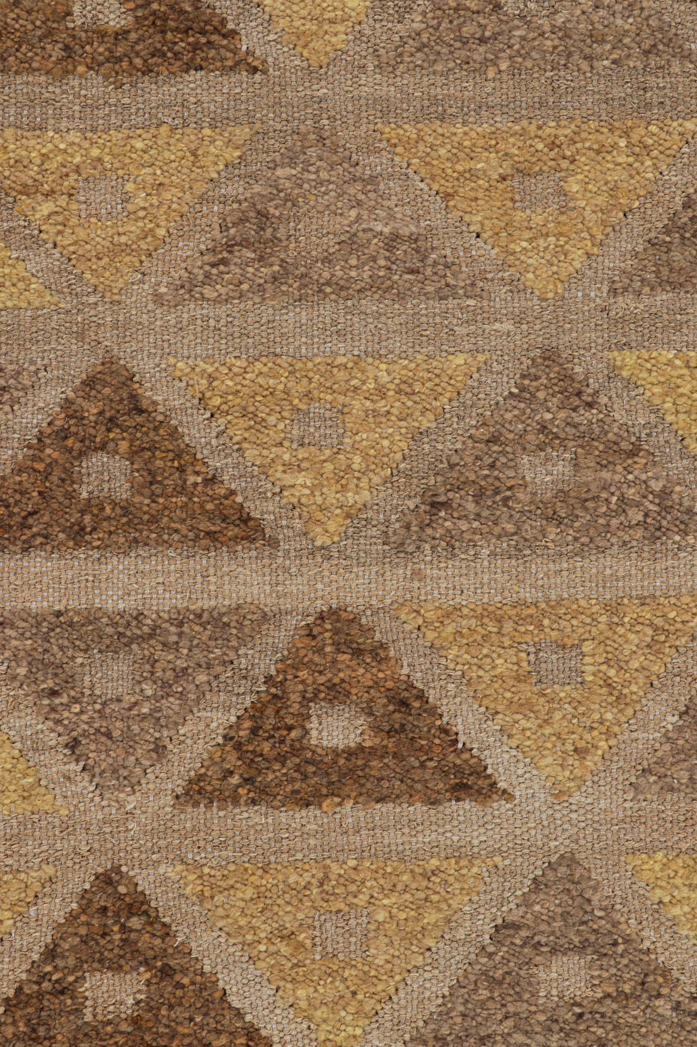 Modern Rug & Kilim’s Scandinavian Style Custom Rug in Brown and Gold Geometric Patterns For Sale