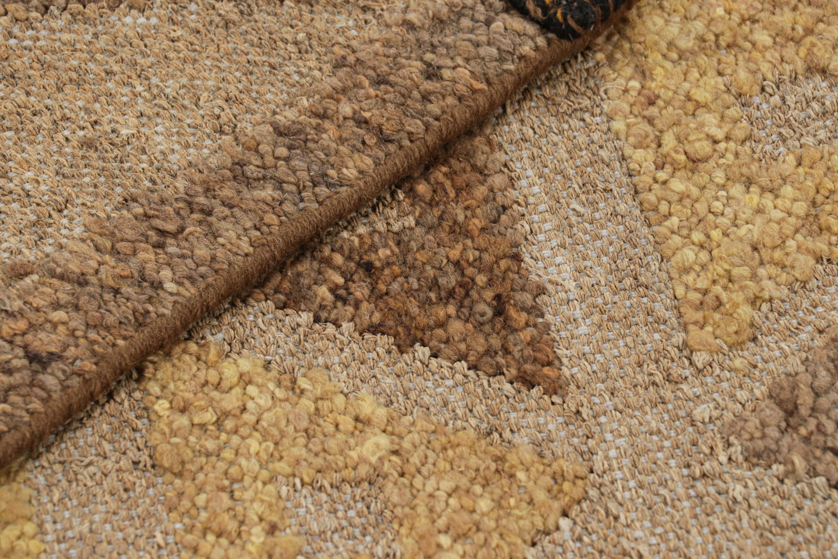 Contemporary Rug & Kilim’s Scandinavian Style Custom Rug in Brown and Gold Geometric Patterns For Sale