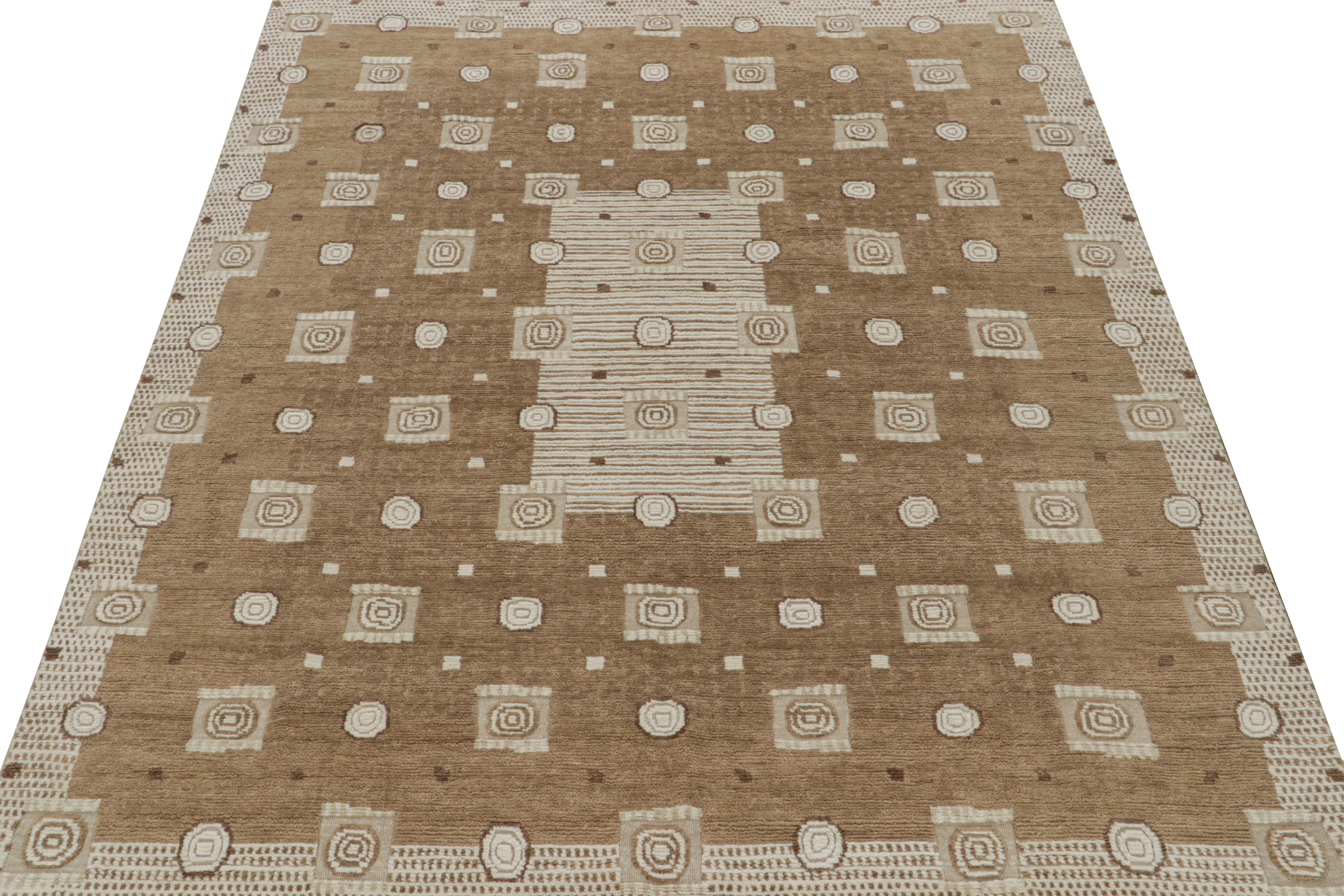 Modern Rug & Kilim’s Scandinavian Style Custom rug in Brown & White Geometric Patterns For Sale