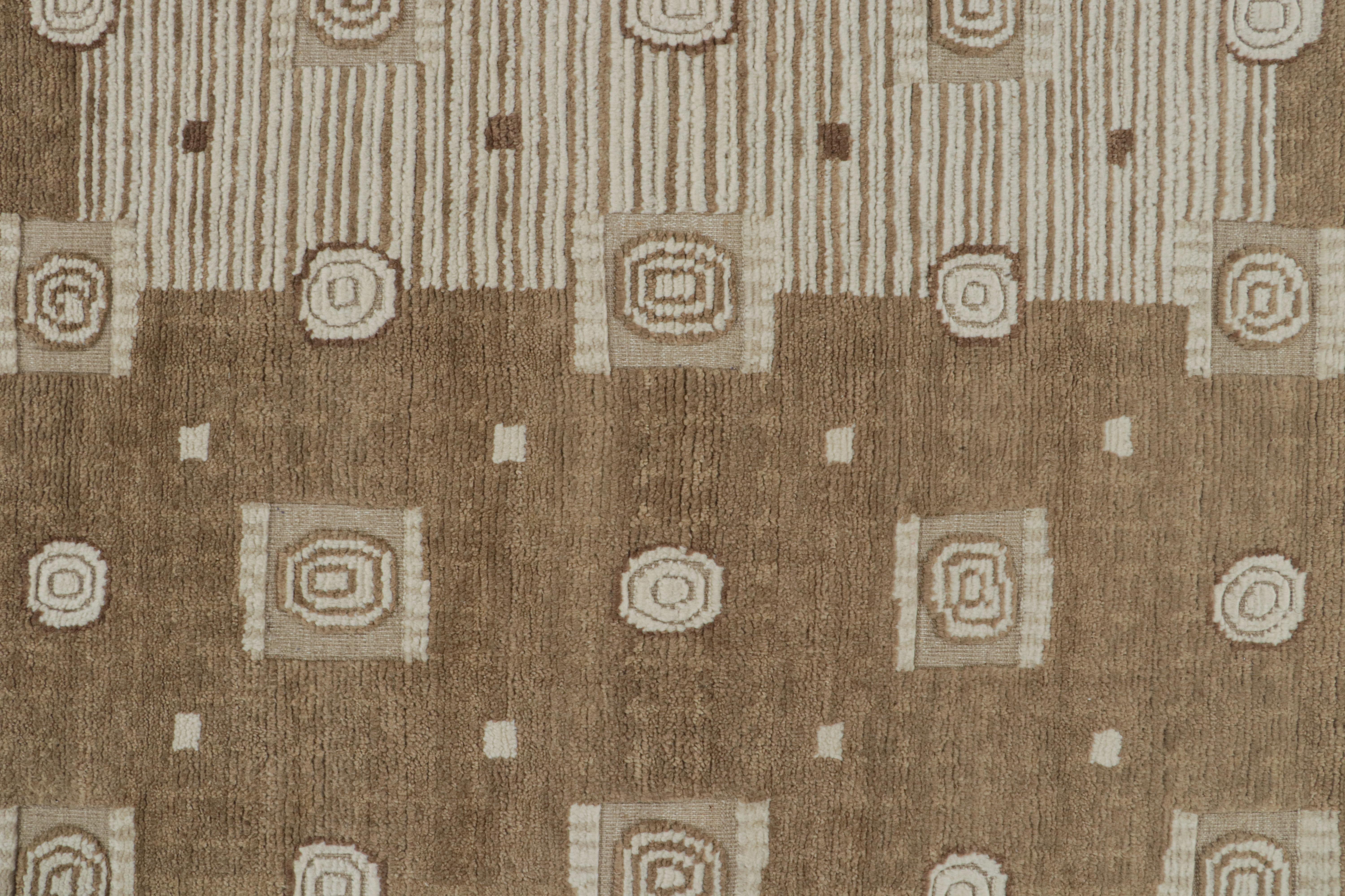 Rug & Kilim’s Scandinavian Style Custom rug in Brown & White Geometric Patterns In New Condition For Sale In Long Island City, NY