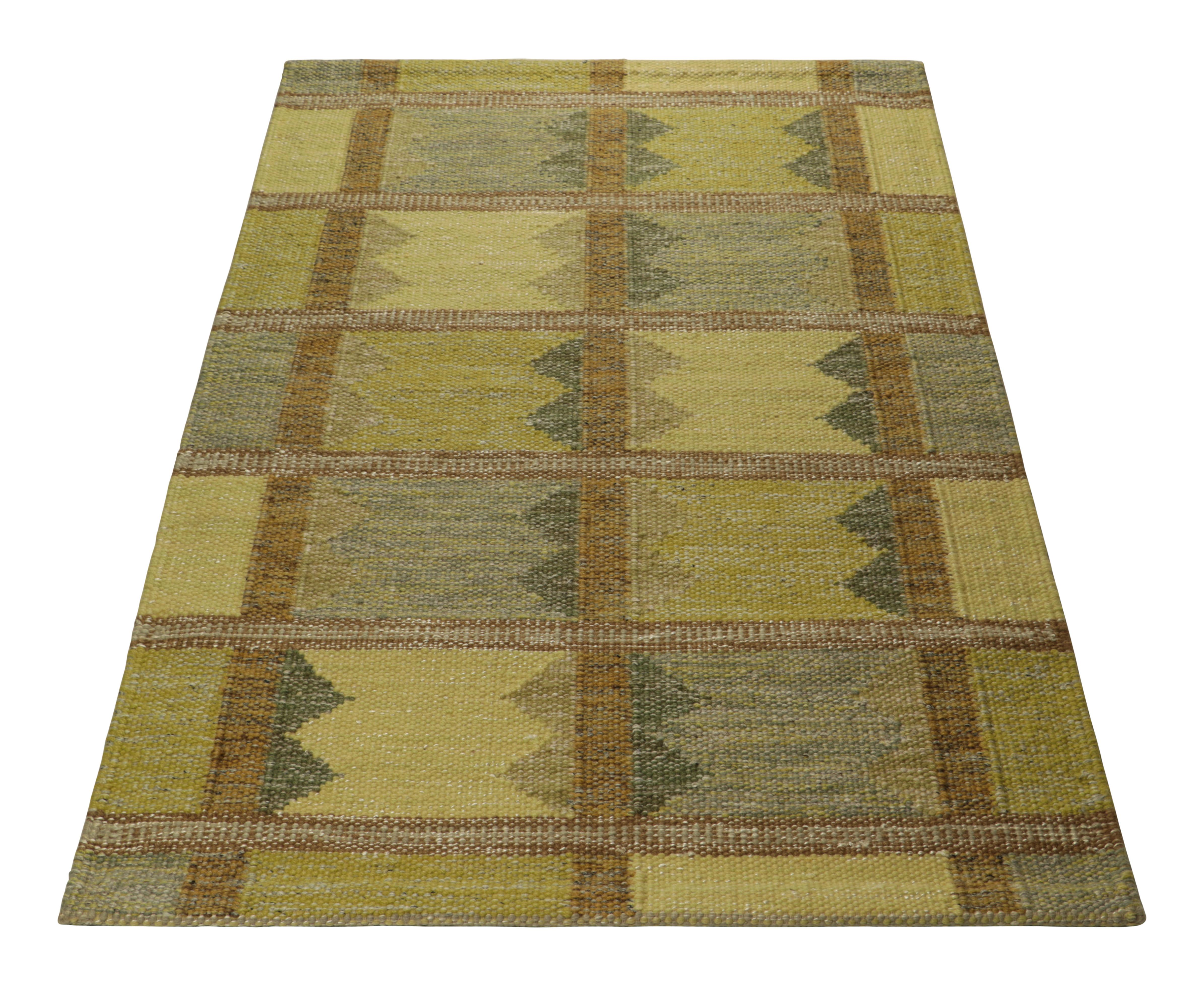 Hand-Woven Rug & Kilim’s Scandinavian Style Custom Rug in Green, with Geometric Patterns For Sale