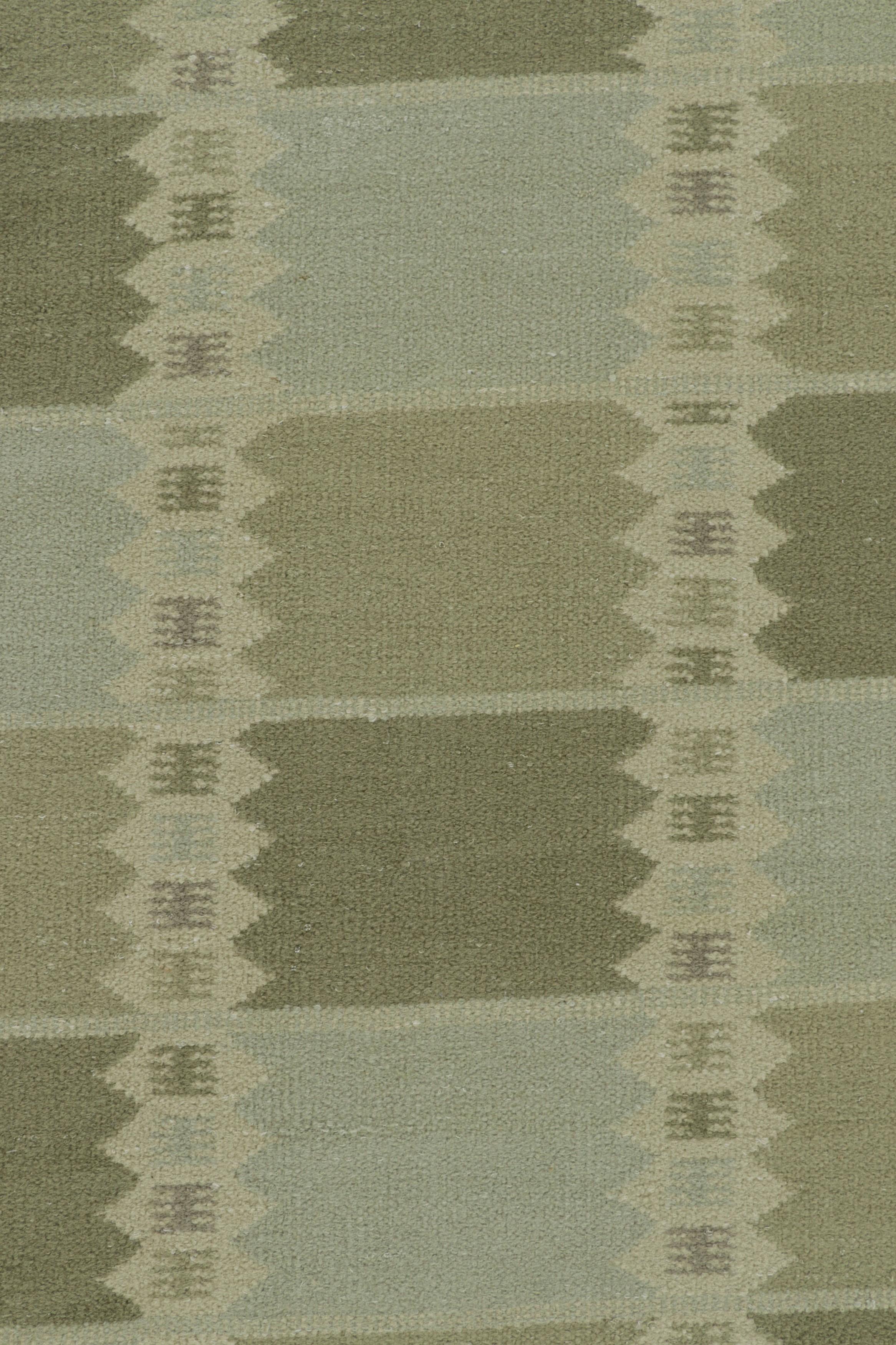 Rug & Kilim’s Scandinavian Style Custom Rug in Green with Geometric Patterns In New Condition For Sale In Long Island City, NY