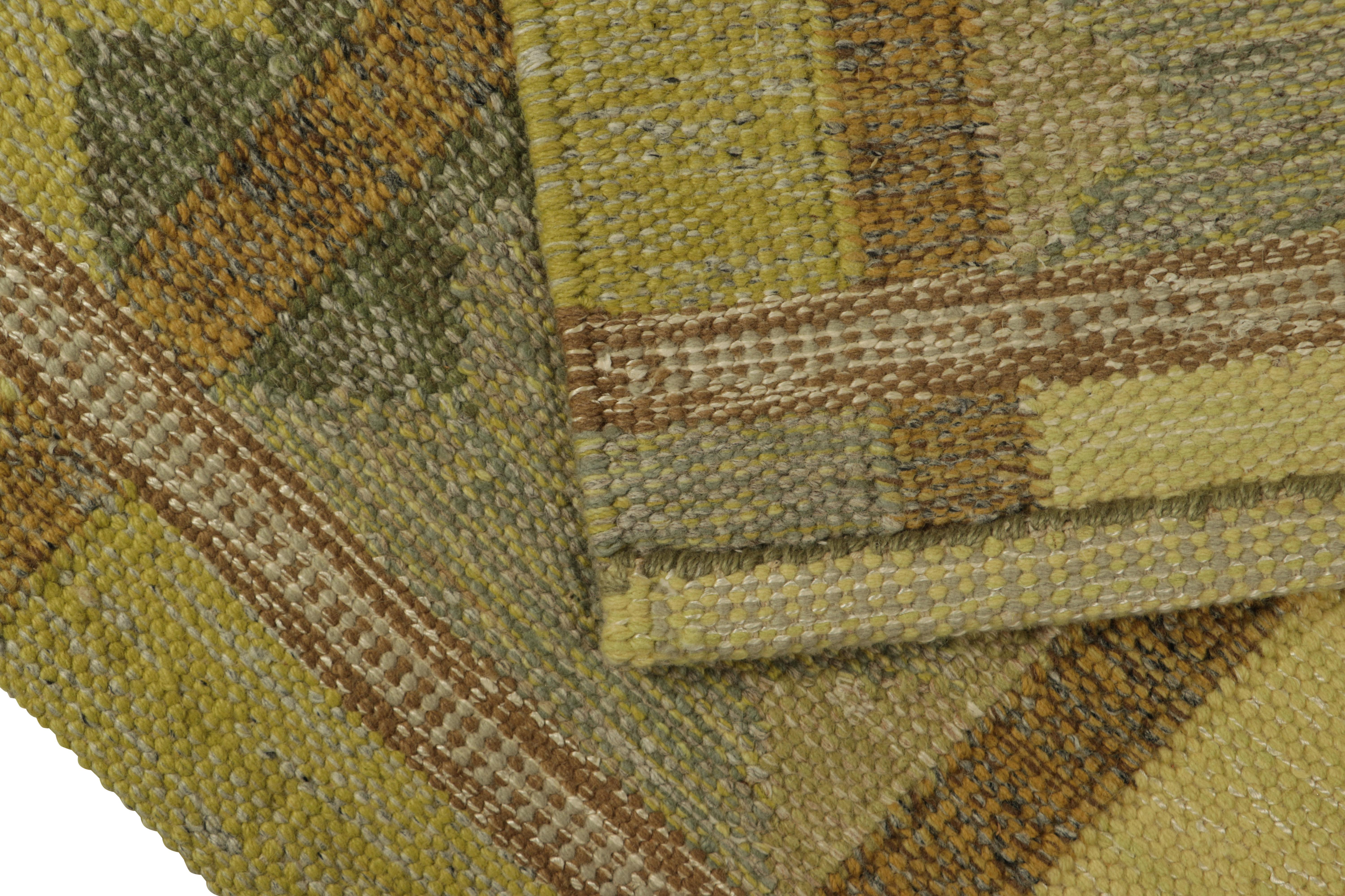 Wool Rug & Kilim’s Scandinavian Style Custom Rug in Green, with Geometric Patterns For Sale