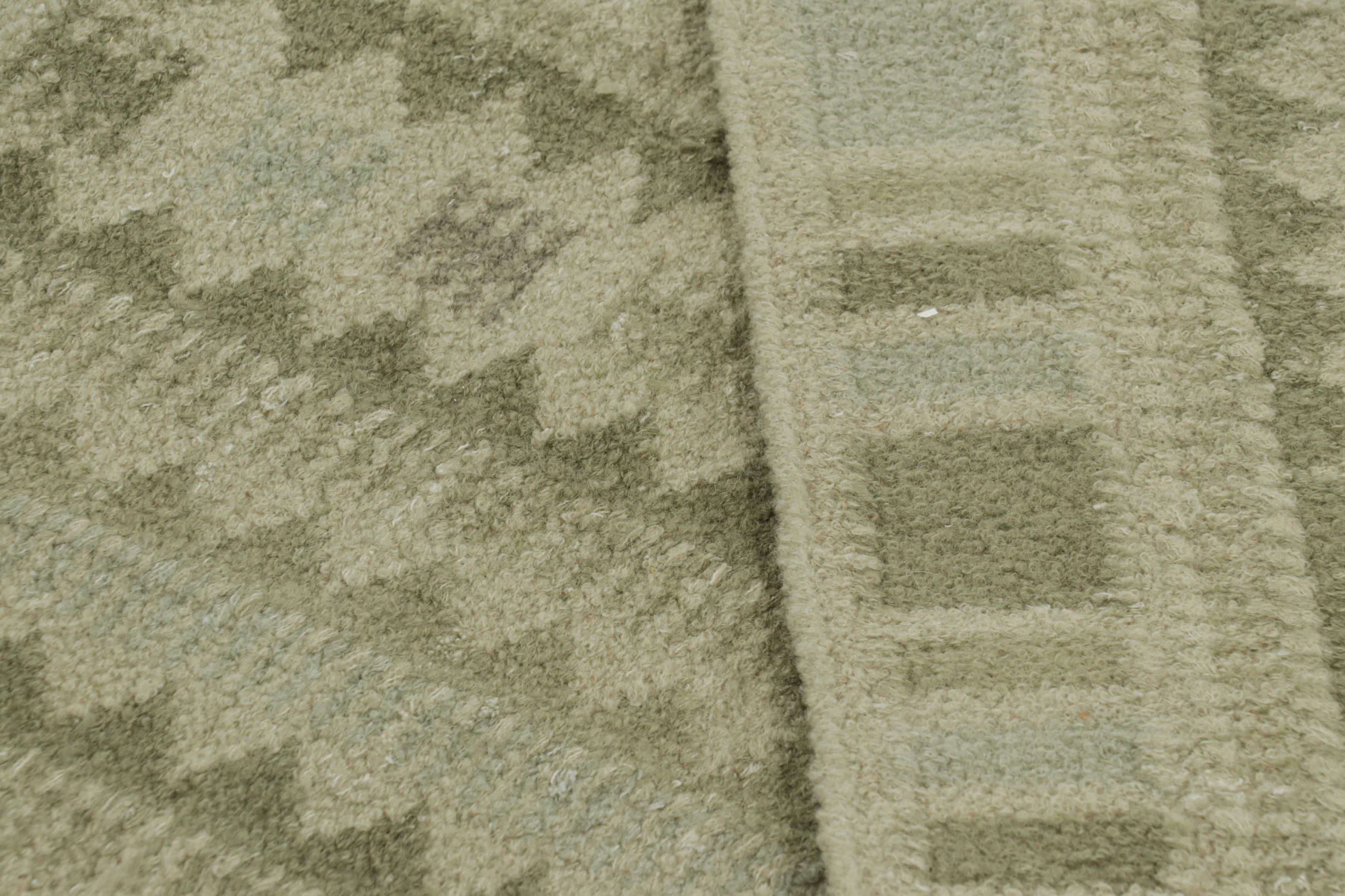 Wool Rug & Kilim’s Scandinavian Style Custom Rug in Green with Geometric Patterns For Sale
