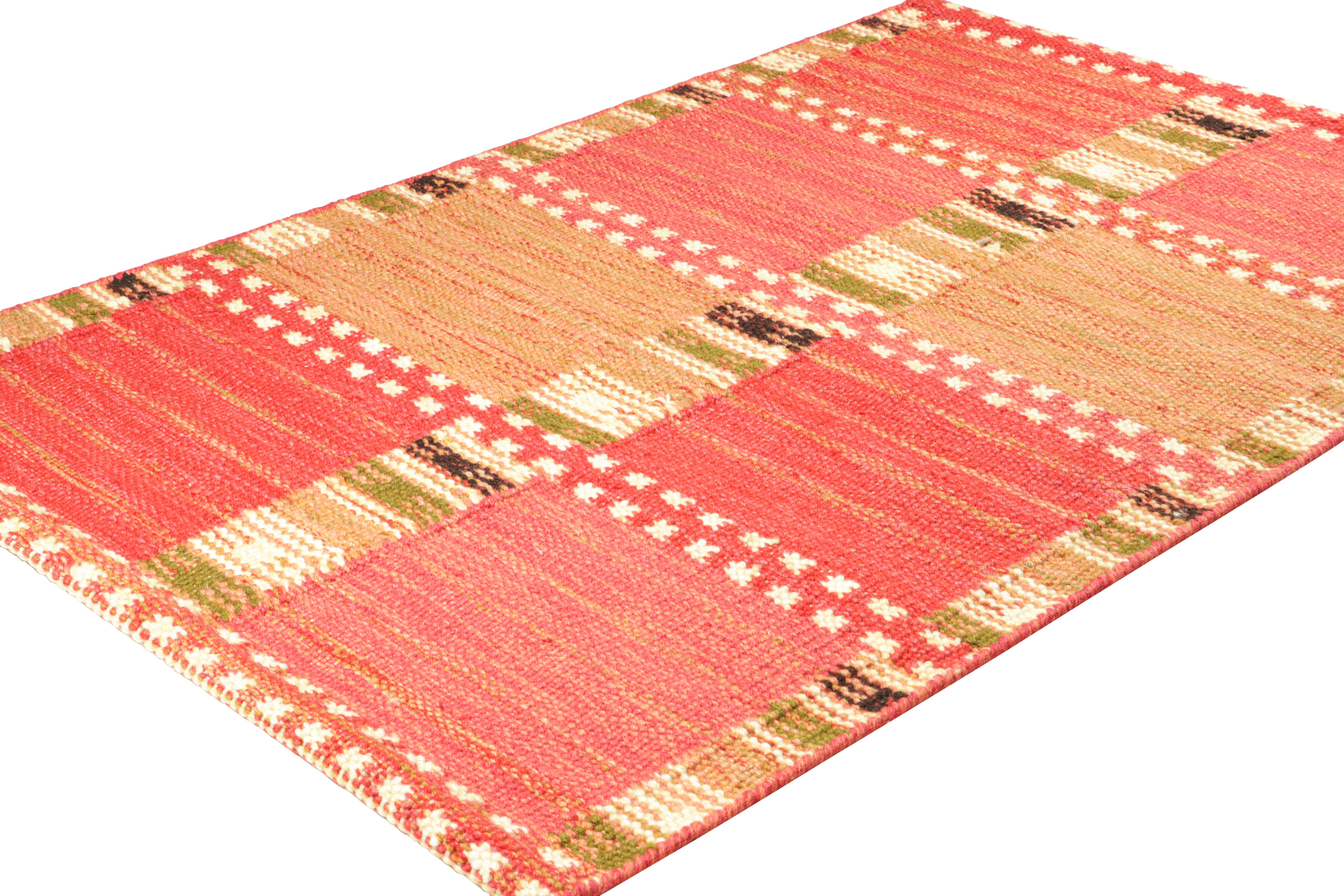 Indian Rug & Kilim’s Scandinavian Style Custom Rug in Pink with Geometric Patterns For Sale