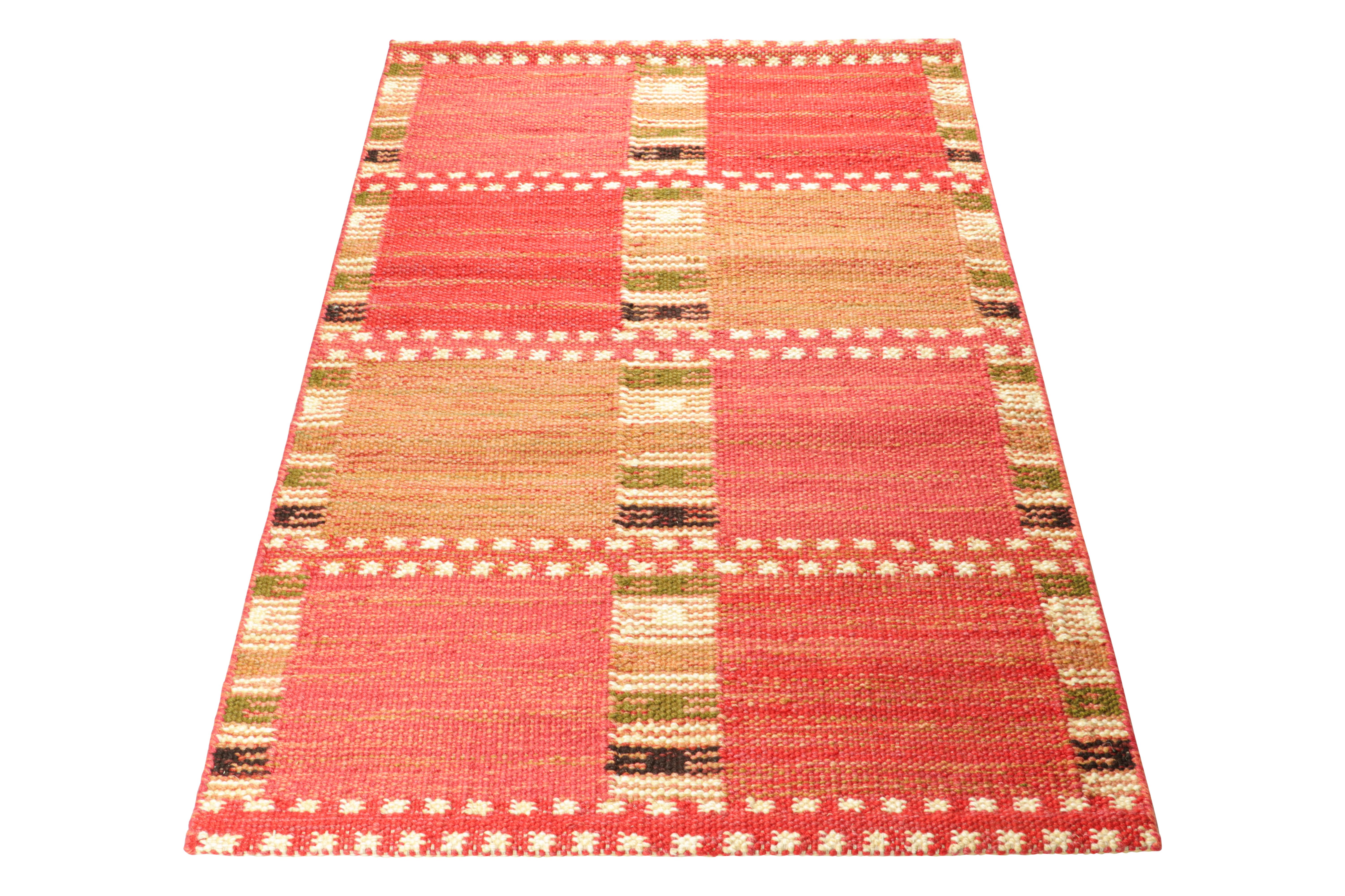 Hand-Woven Rug & Kilim’s Scandinavian Style Custom Rug in Pink with Geometric Patterns For Sale
