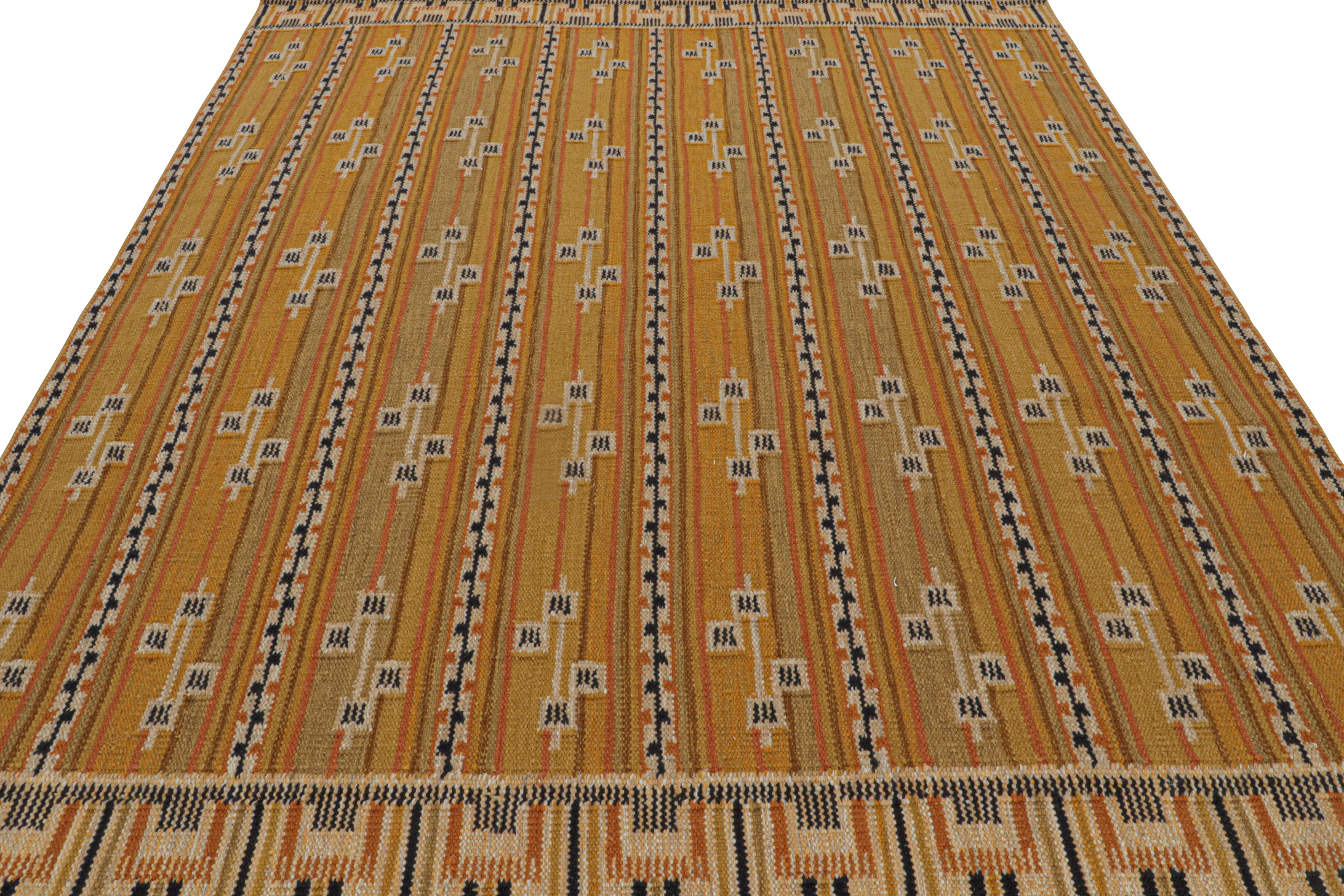 Scandinavian Modern Rug & Kilim’s Scandinavian Style Custom Rug “Marta Stripe” Design in Gold For Sale