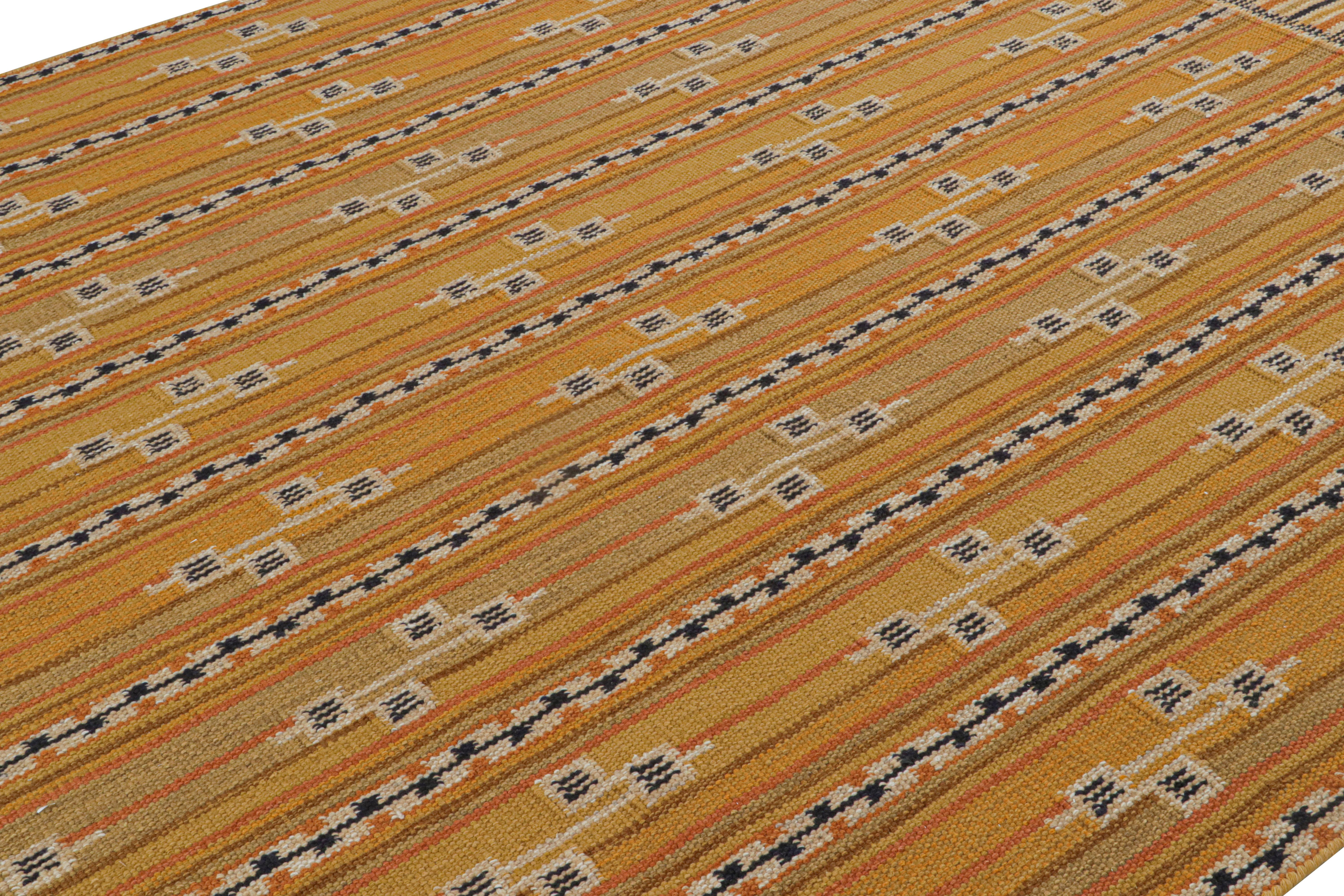 Indian Rug & Kilim’s Scandinavian Style Custom Rug “Marta Stripe” Design in Gold For Sale