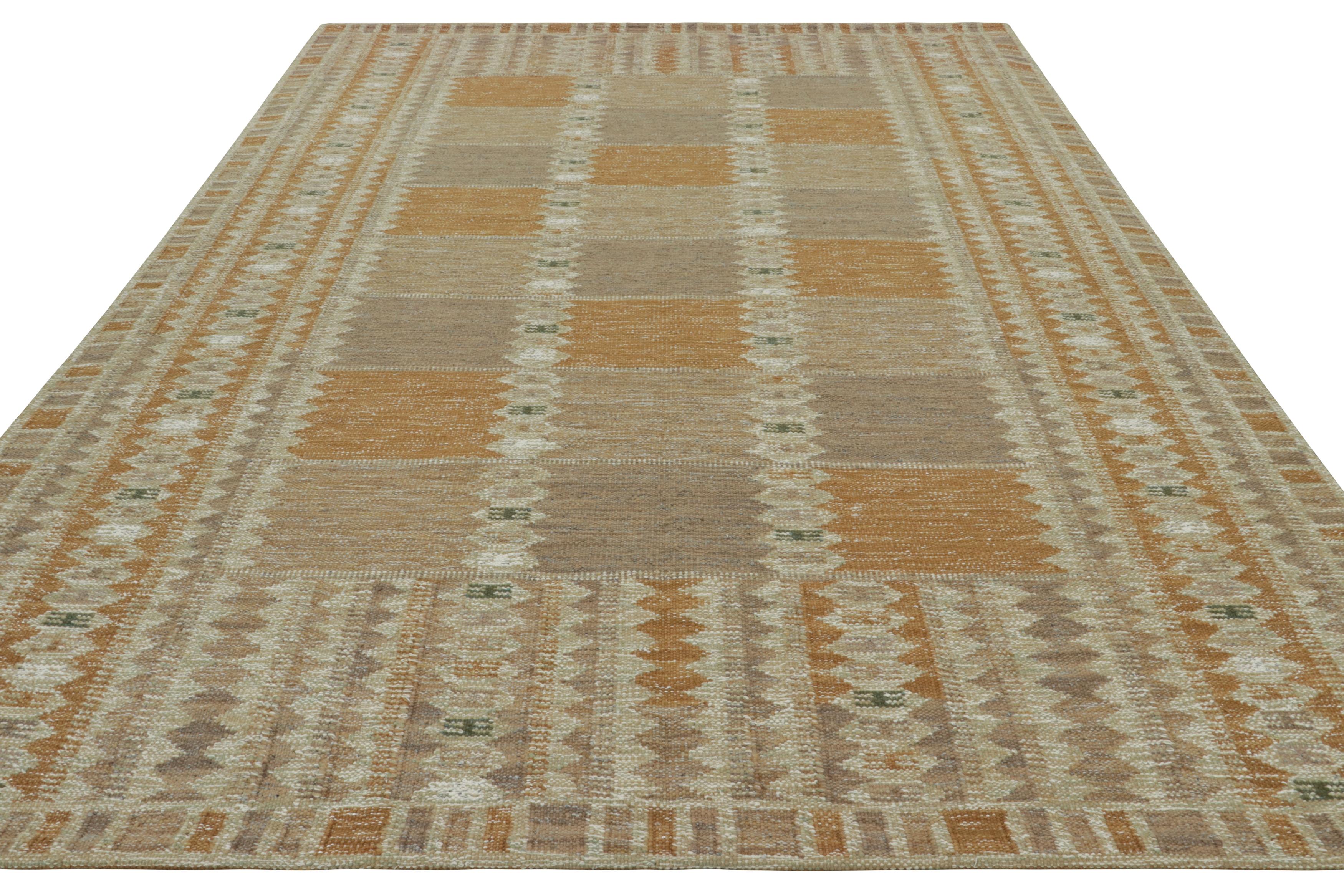 Rug & Kilim's Scandinavian Style Custom Rug, Rust and Mauve Geometric Patterns (Handgewebt) im Angebot