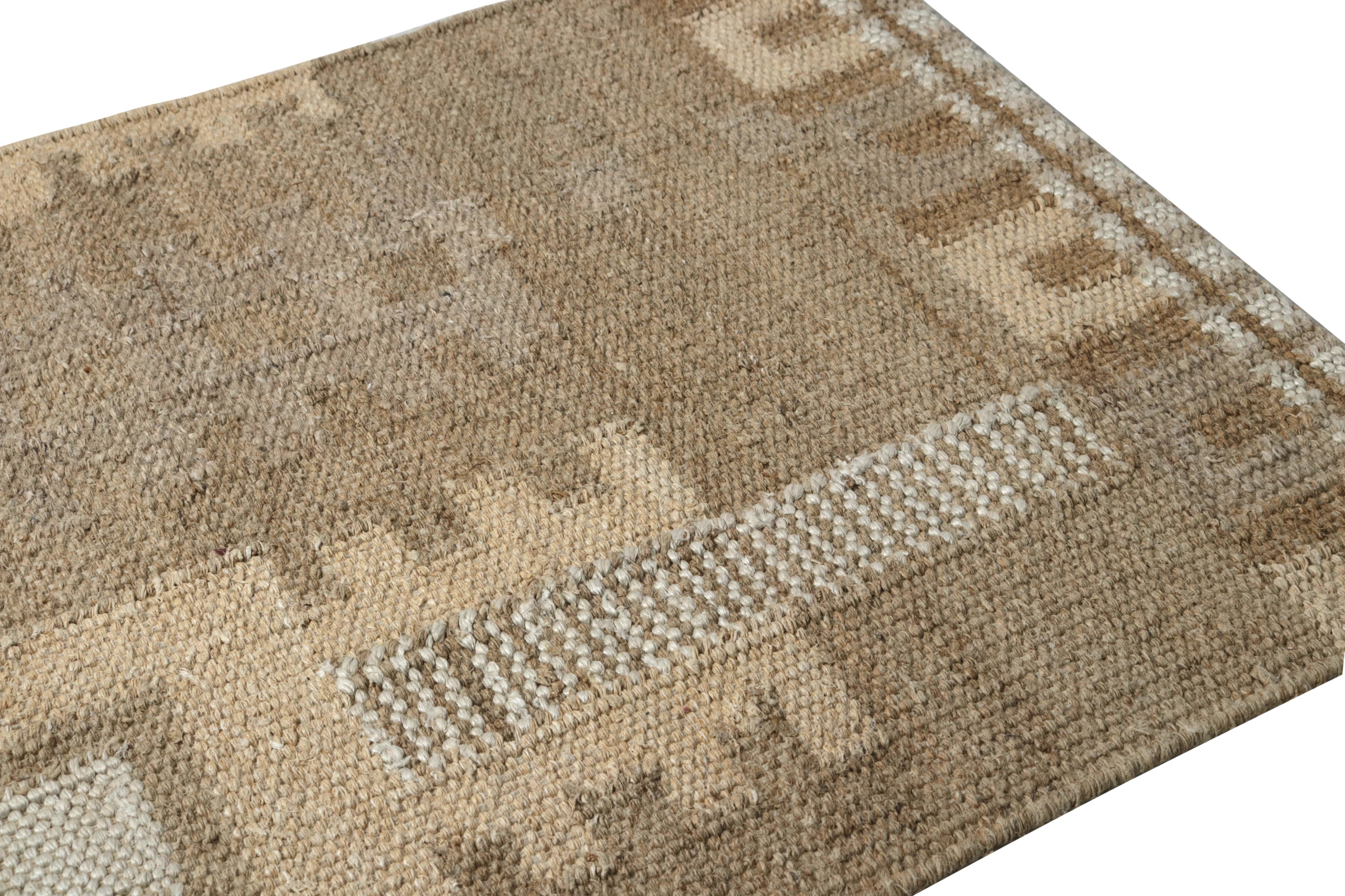 Indian Rug & Kilim’s Scandinavian Style Custom Rug Sample, Beige Geometric Patterns For Sale