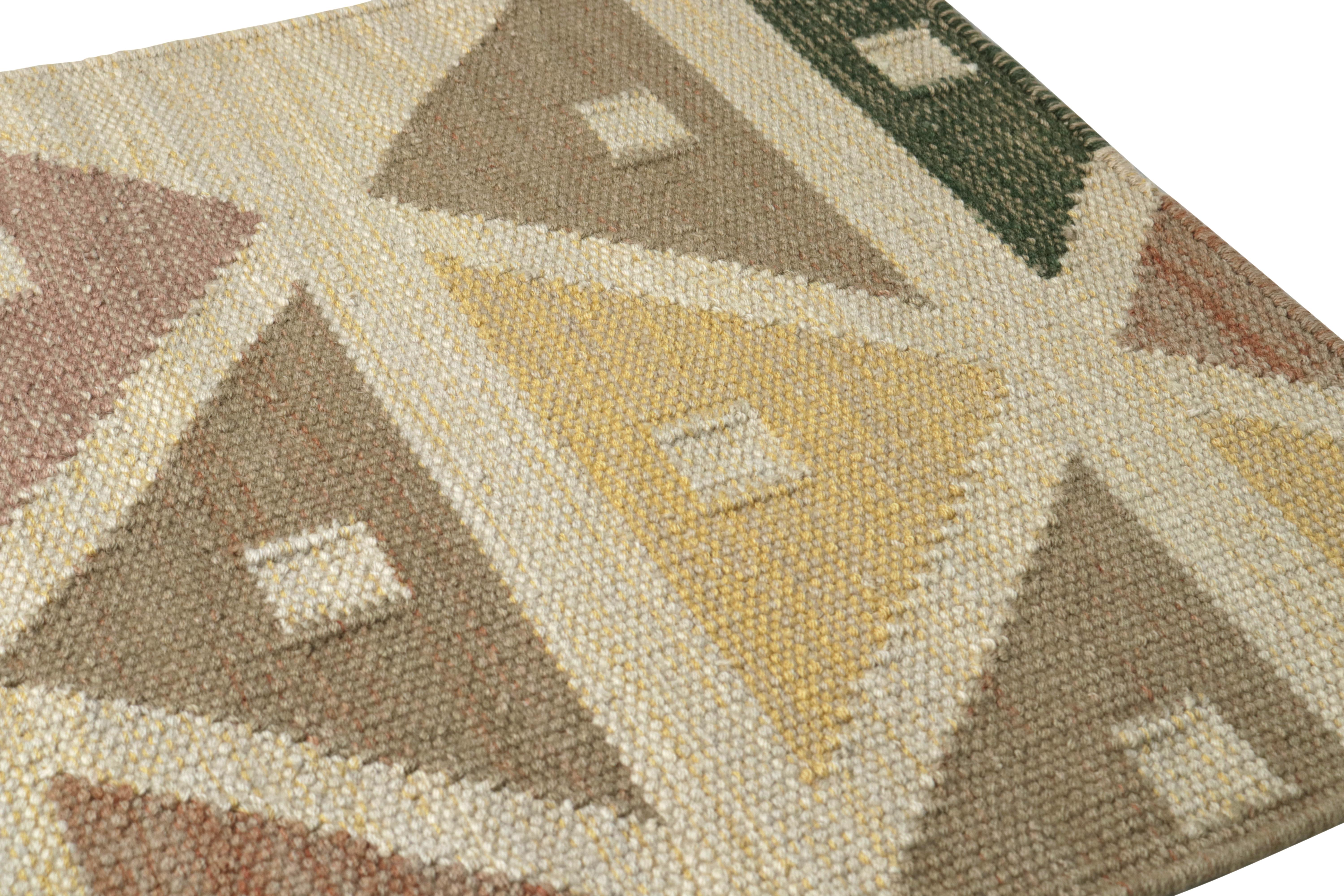 Indian Rug & Kilim’s Scandinavian Style Custom Rug Sample, Beige Geometric Patterns For Sale
