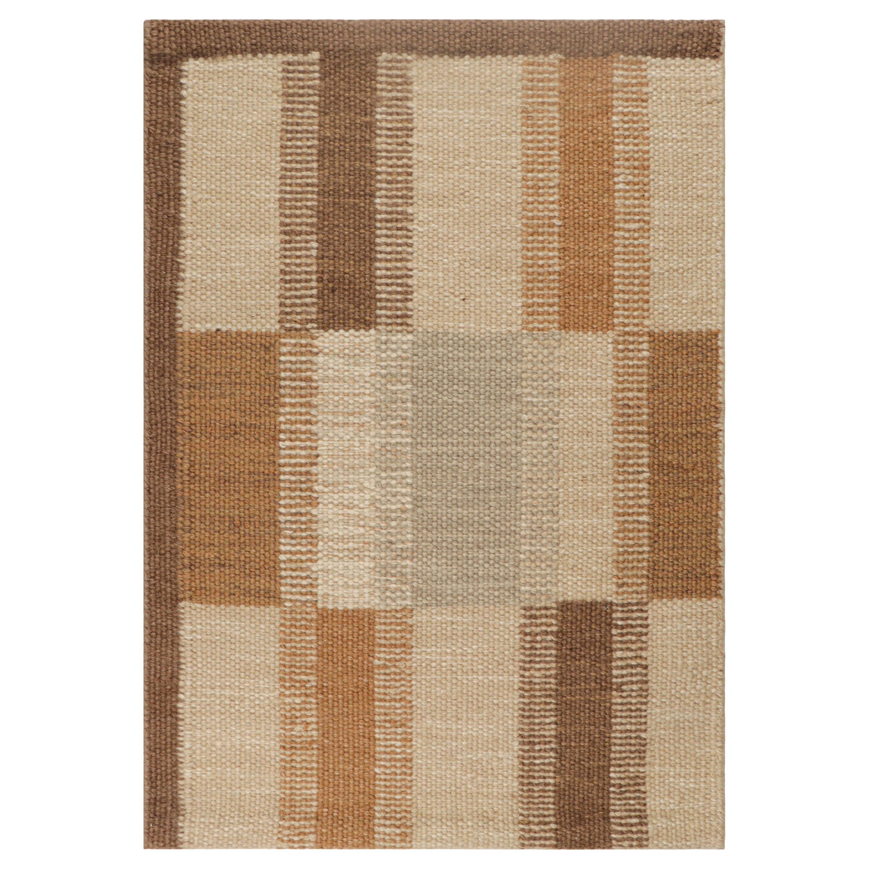 Rug & Kilim’s Scandinavian Style Custom Rug Sample, Brown and Cream Geometric