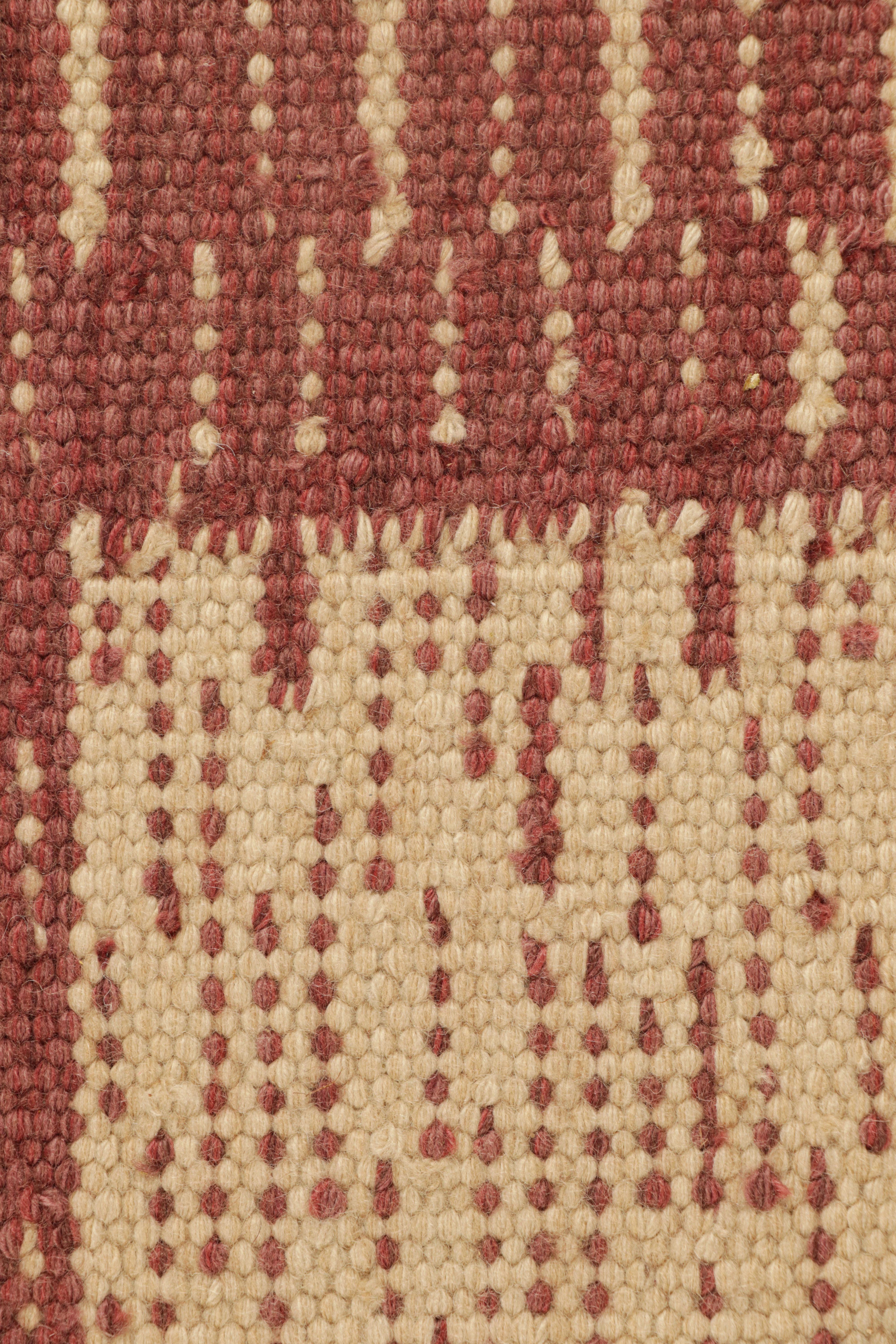 Scandinavian Modern Rug & Kilim’s Scandinavian Style Custom Rug Sample, Cream and Red Geometric For Sale
