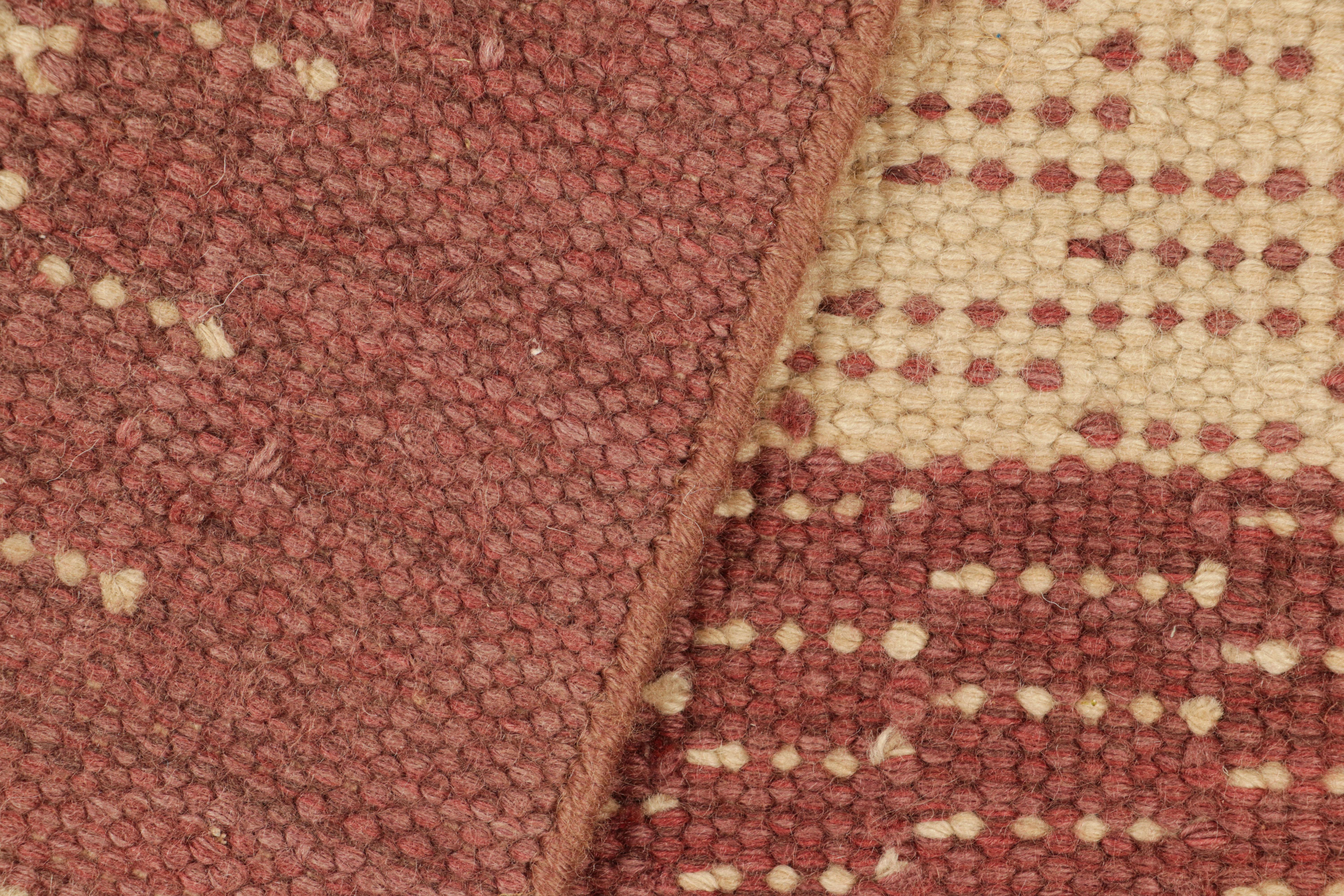 Indian Rug & Kilim’s Scandinavian Style Custom Rug Sample, Cream and Red Geometric For Sale