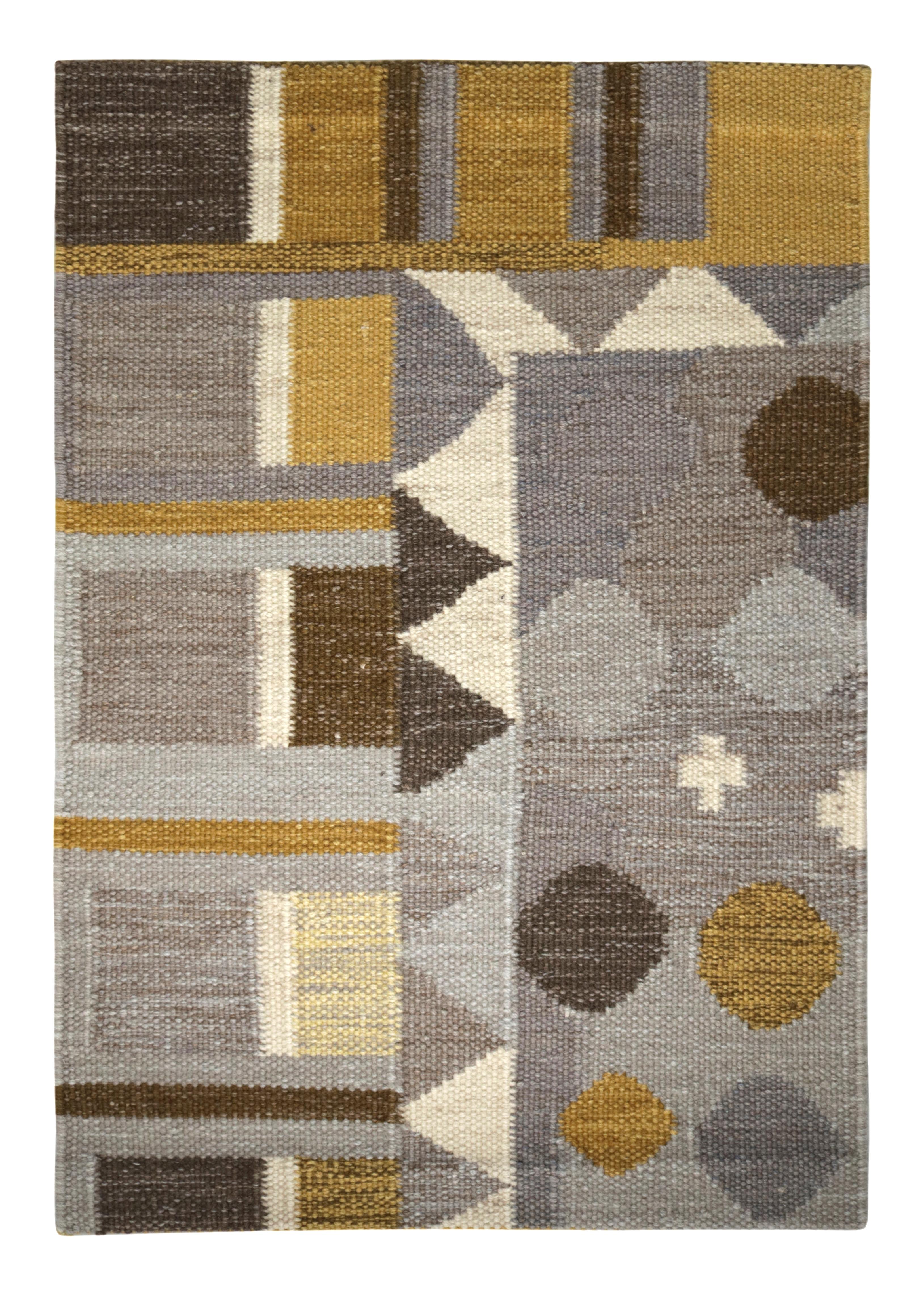 Rug & Kilim's Scandinavian Style Custom Rug Sample, Grau mit geometrischen Mustern (Skandinavische Moderne) im Angebot