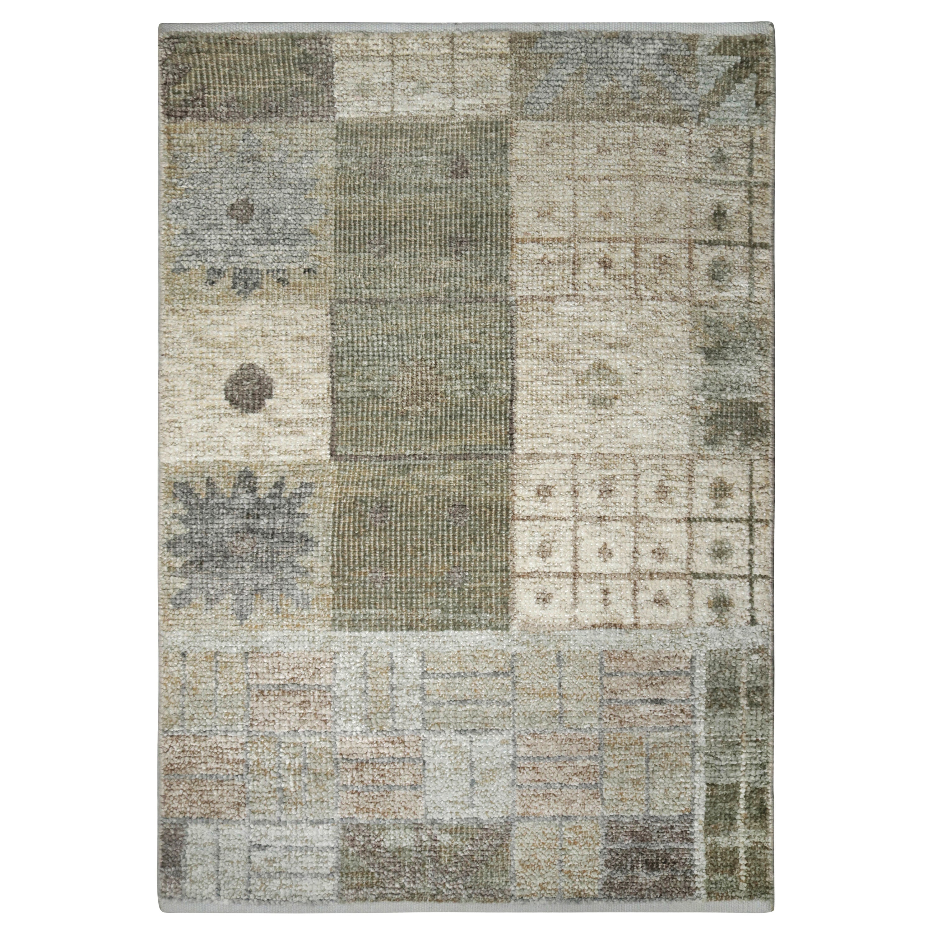 Muestra de alfombra personalizada de estilo escandinavo Rug & Kilim, diseño geométrico verde en venta