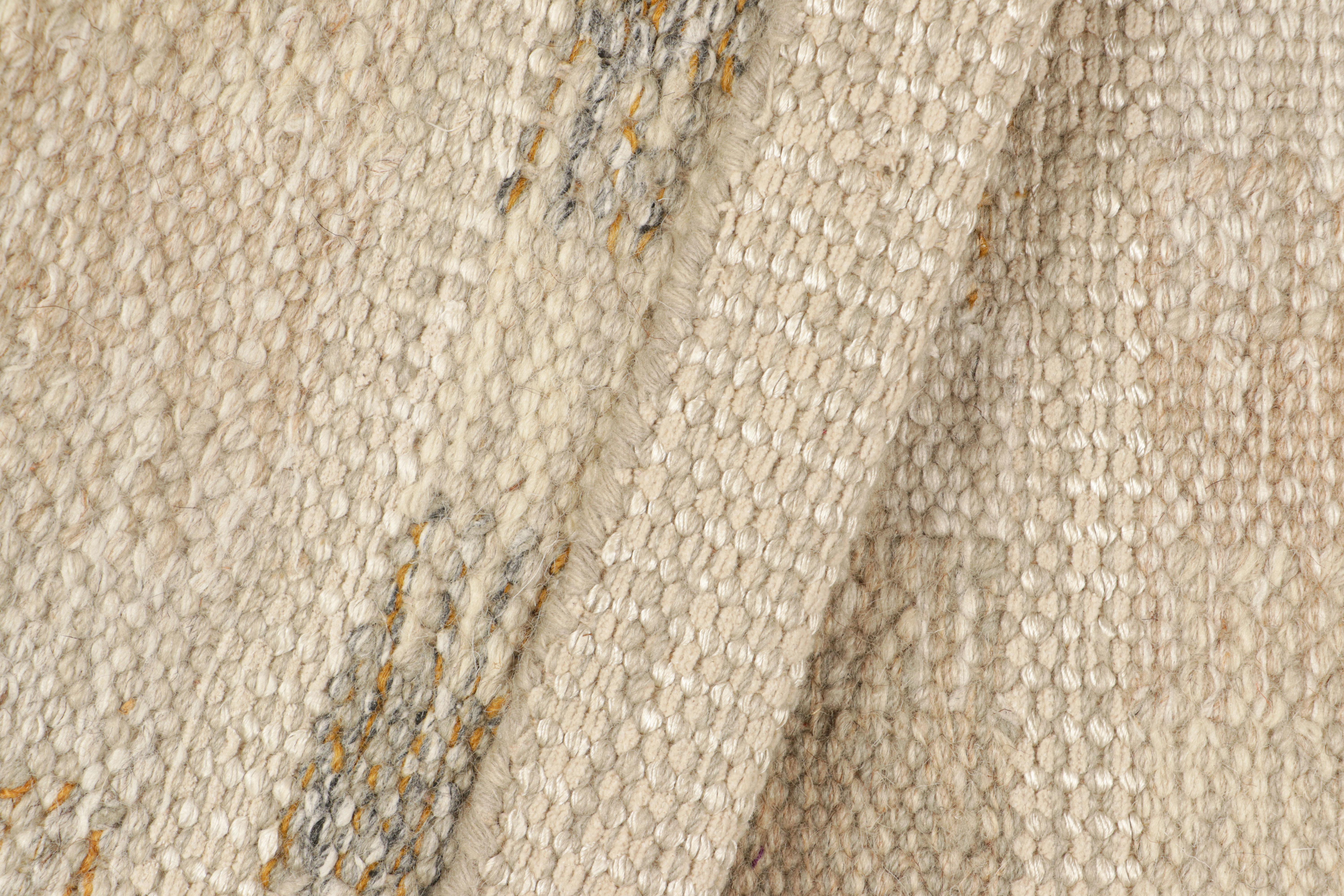 Indian Rug & Kilim’s Scandinavian Style Custom Rug Sample in Beige-Brown, Geometric For Sale