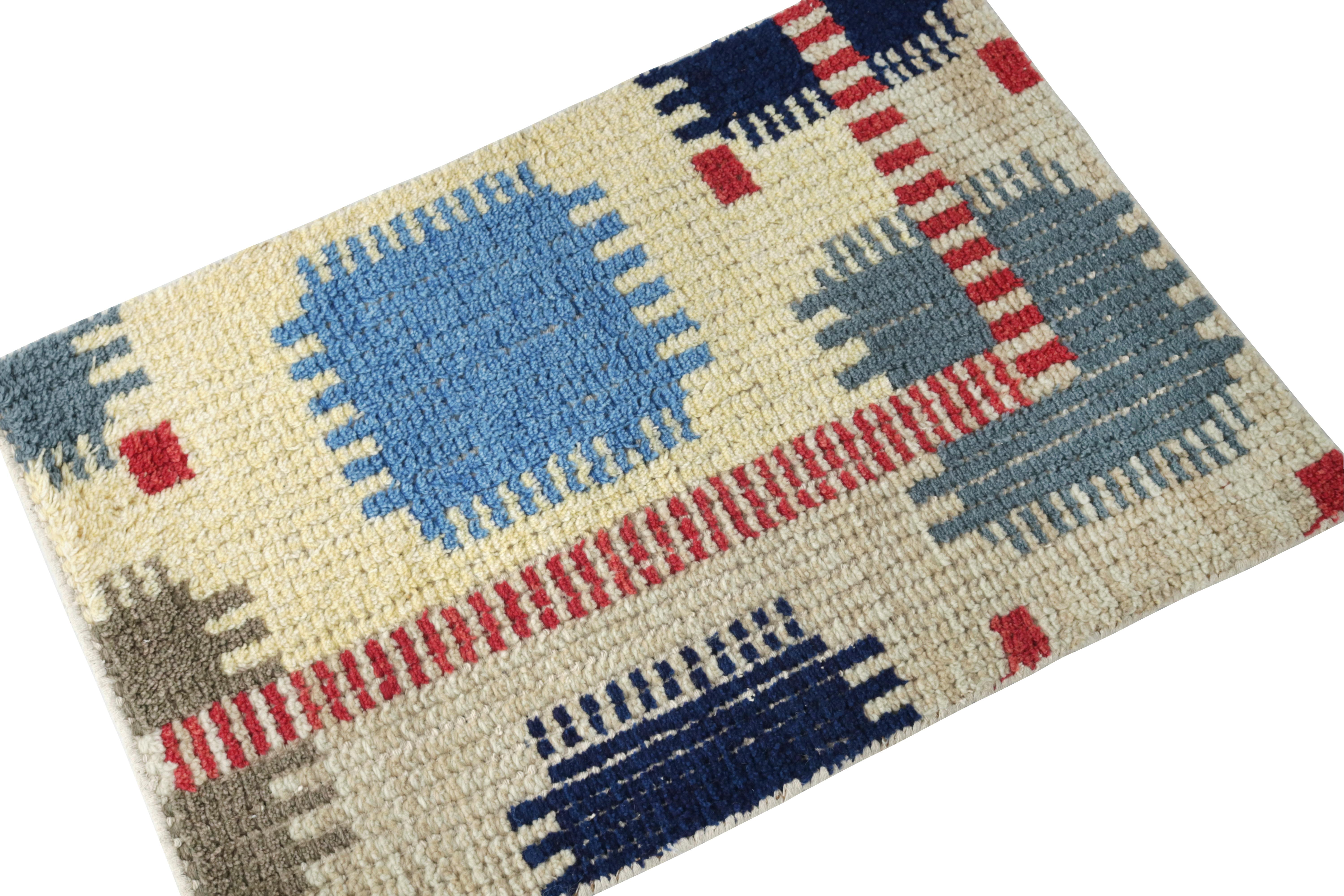 Indian Rug & Kilim's Scandinavian Style Custom Rug Sample in Beige-Cream, Geometric For Sale