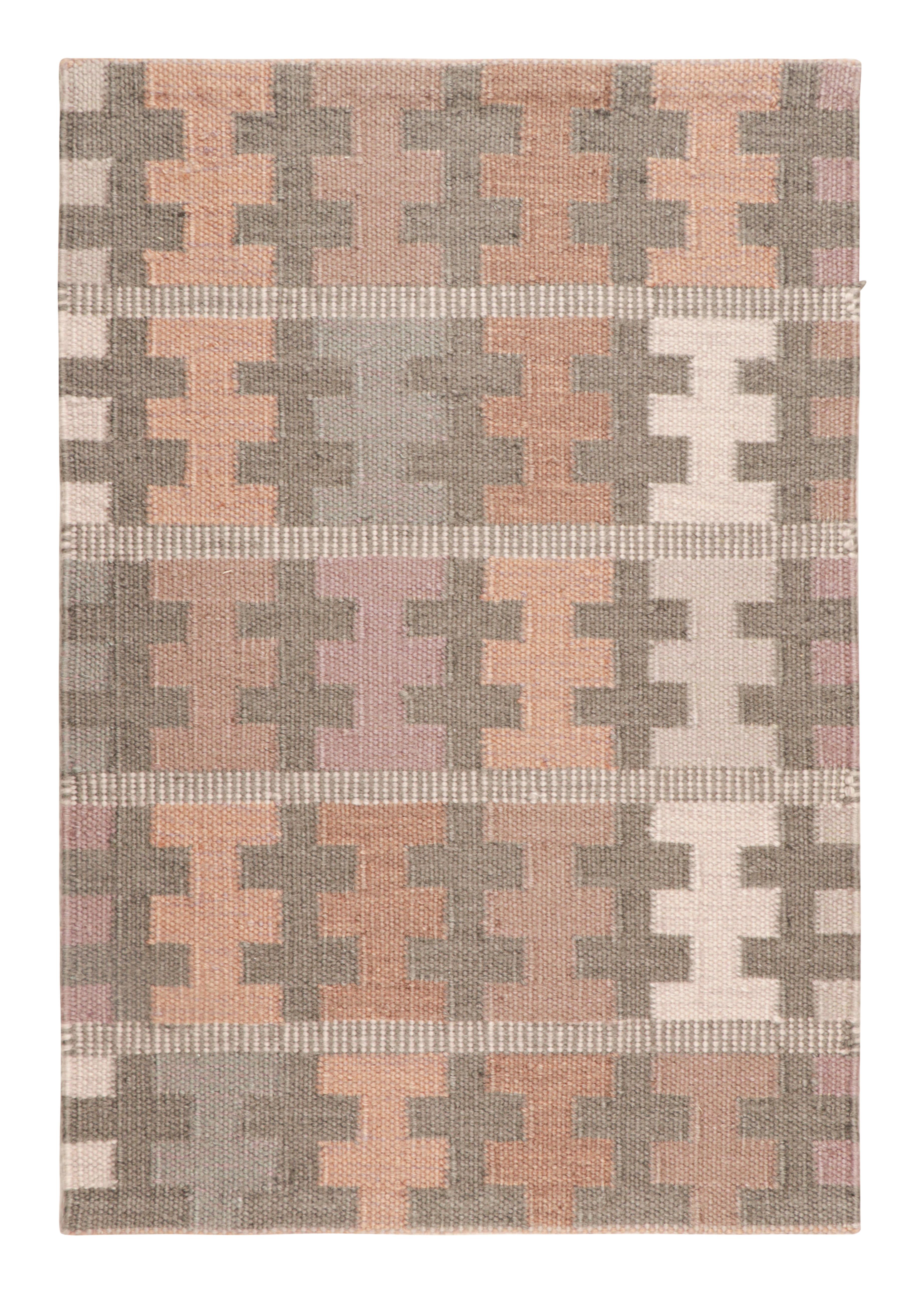 Indian Rug & Kilim’s Scandinavian Style Custom Rug Sample, Polychrome Geometric Pattern For Sale