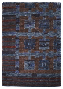 Rug & Kilim’s Scandinavian Style Custom Rug Sample with Blue Geometric Patterns