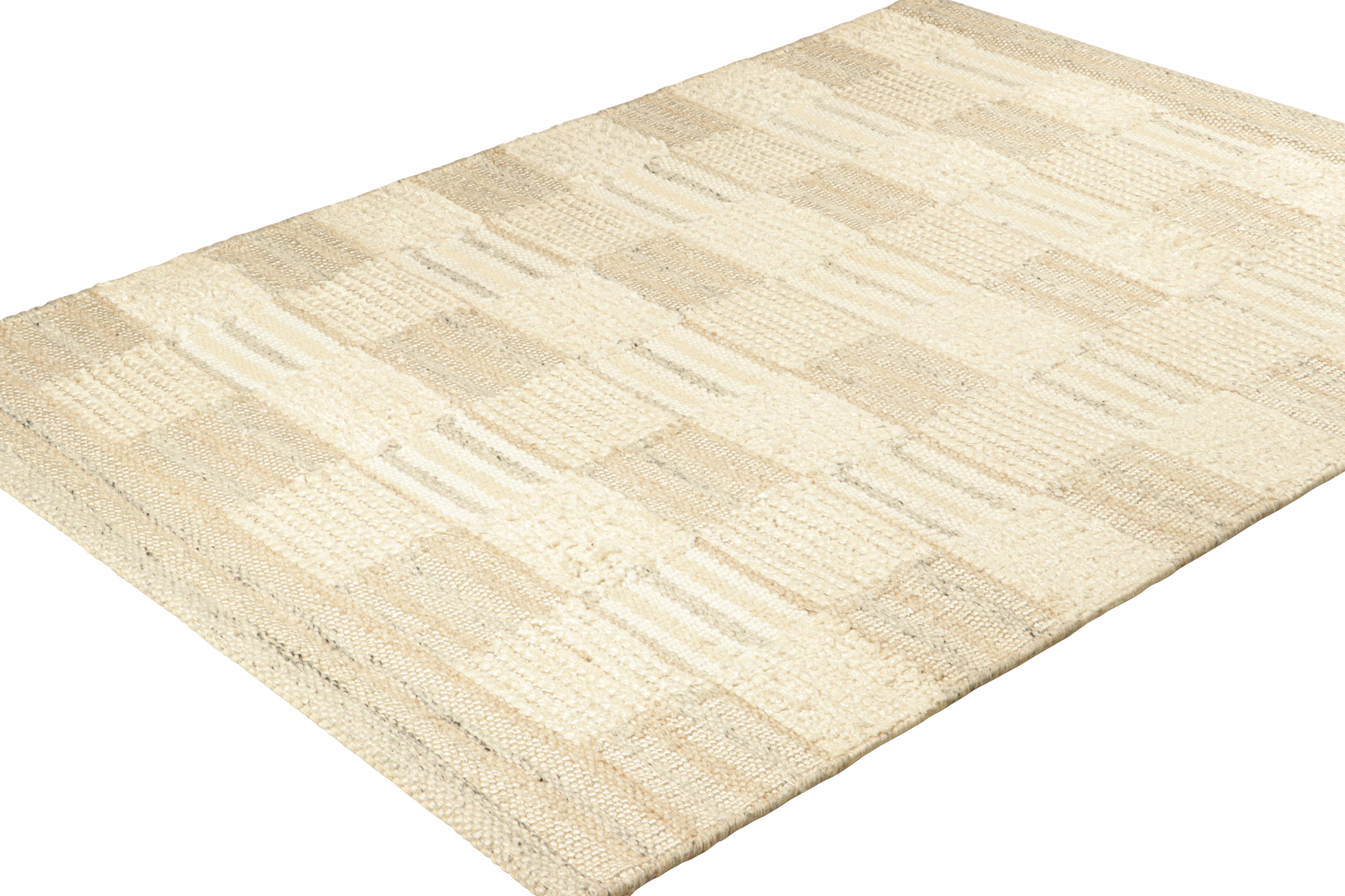 Indian Rug & Kilim’s Scandinavian Style Custom Rug with Beige-Brown Geometric Patterns For Sale