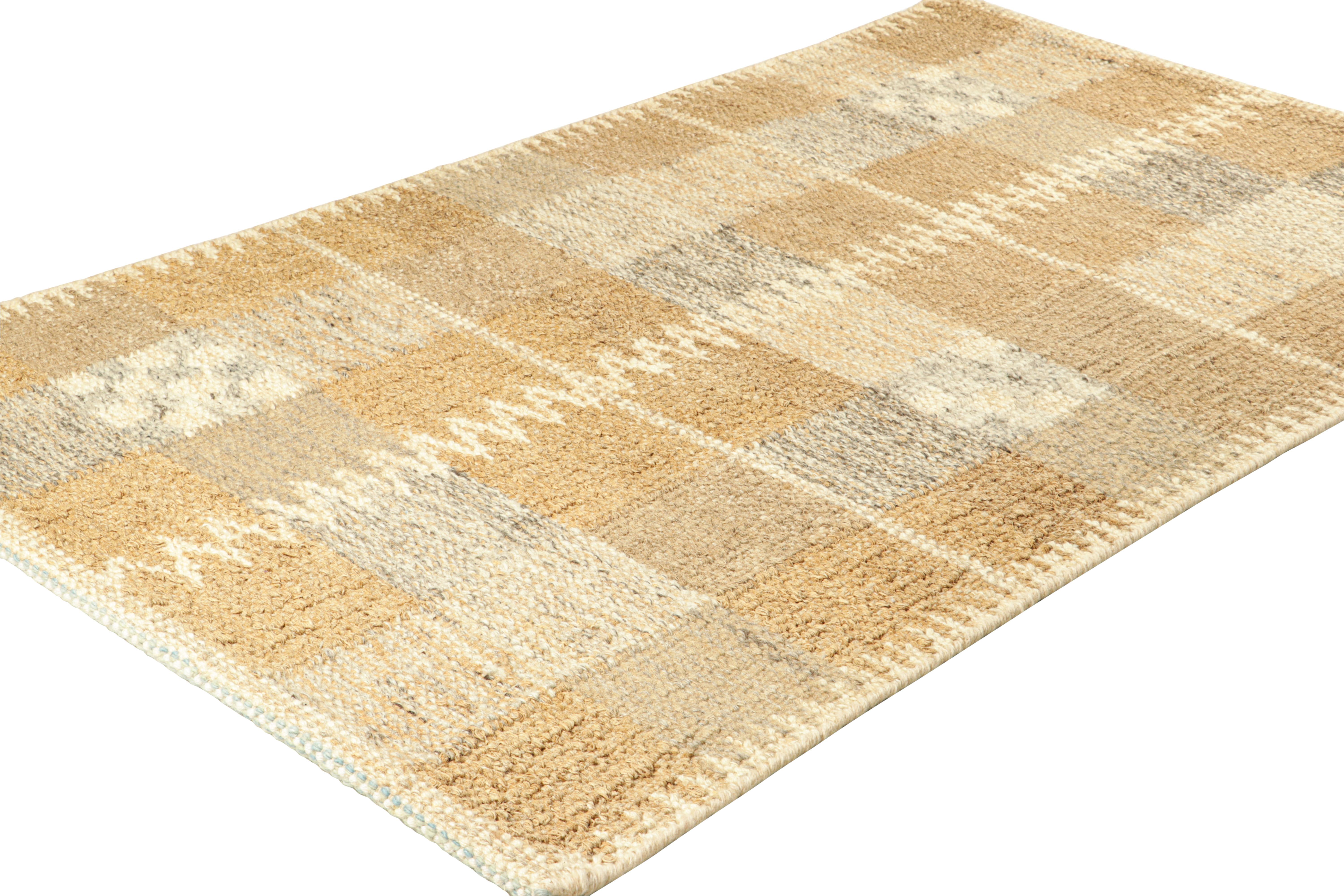 Indian Rug & Kilim’s Scandinavian Style Custom Rug with Beige-Brown Geometric Patterns For Sale