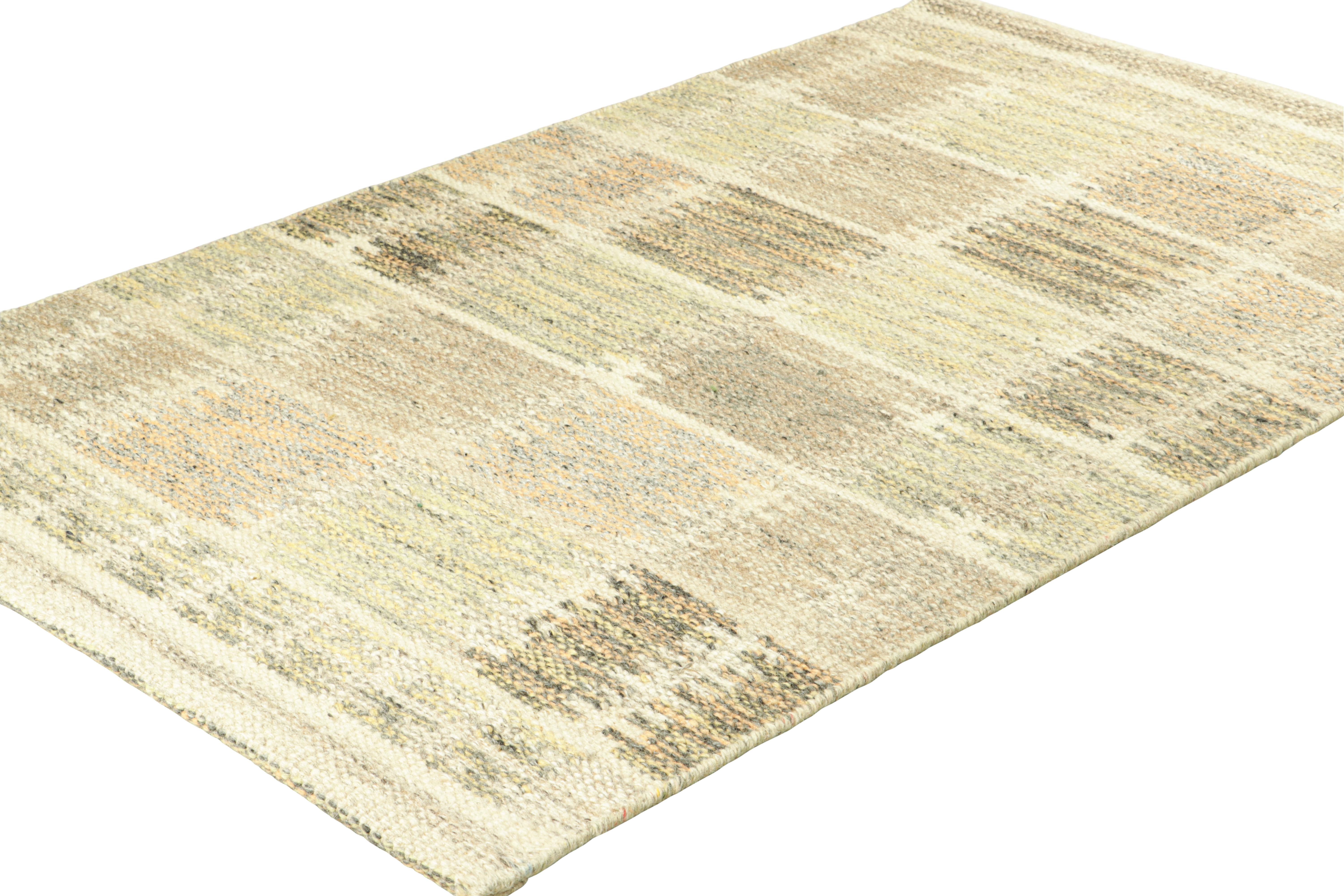Indian Rug & Kilim’s Scandinavian Style Custom Rug with Beige-Brown Geometric Patterns For Sale