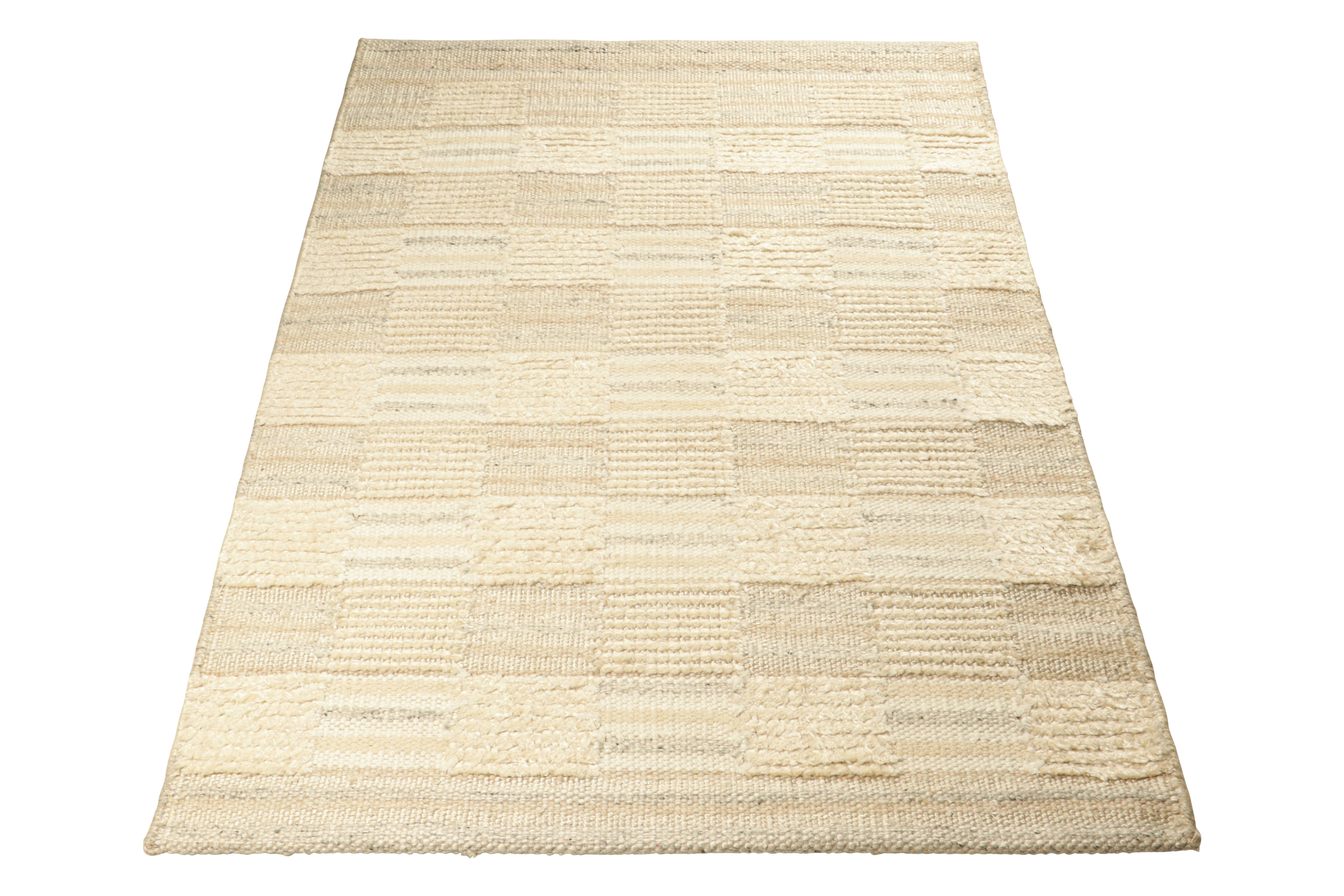 Hand-Woven Rug & Kilim’s Scandinavian Style Custom Rug with Beige-Brown Geometric Patterns For Sale