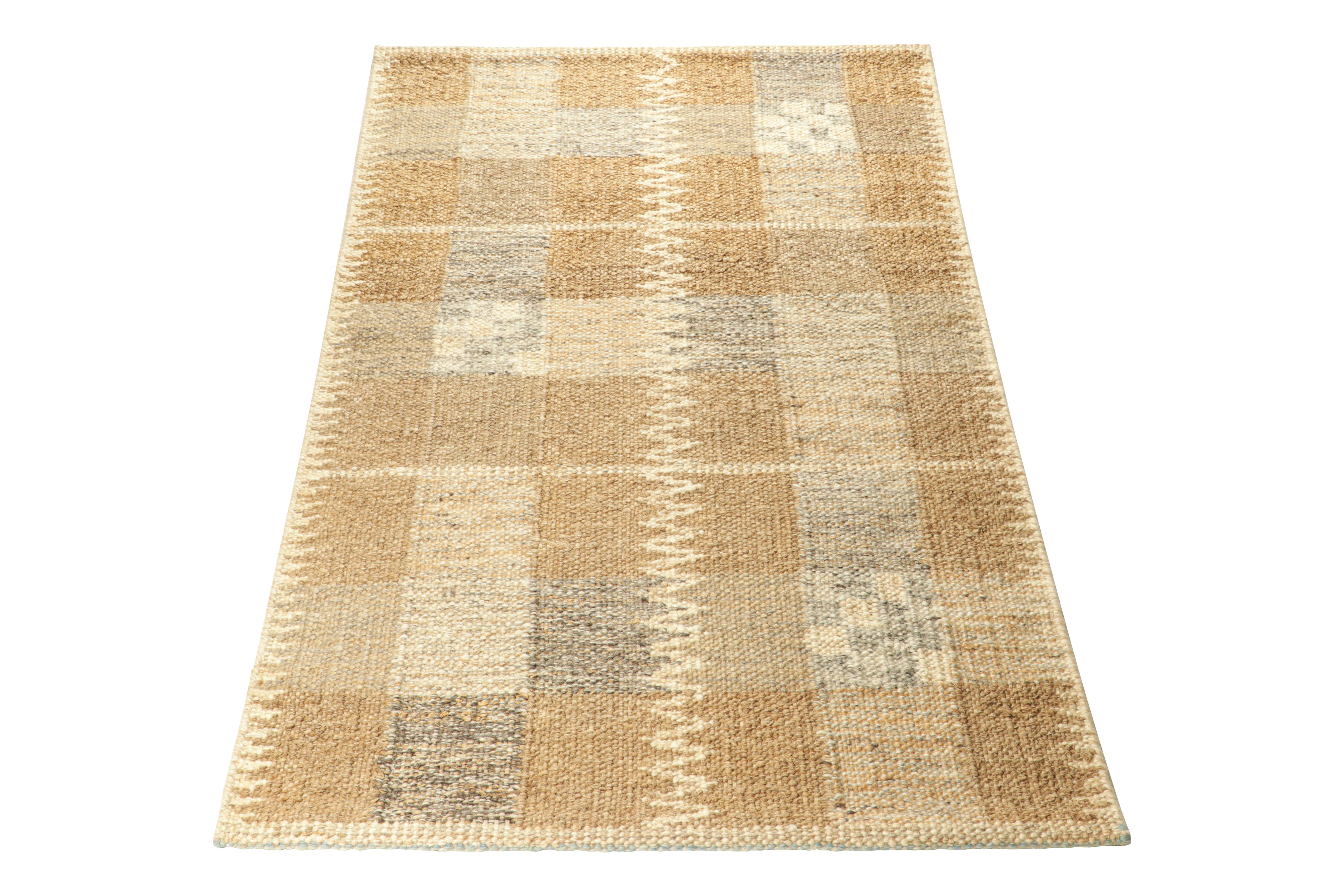 Hand-Woven Rug & Kilim’s Scandinavian Style Custom Rug with Beige-Brown Geometric Patterns For Sale