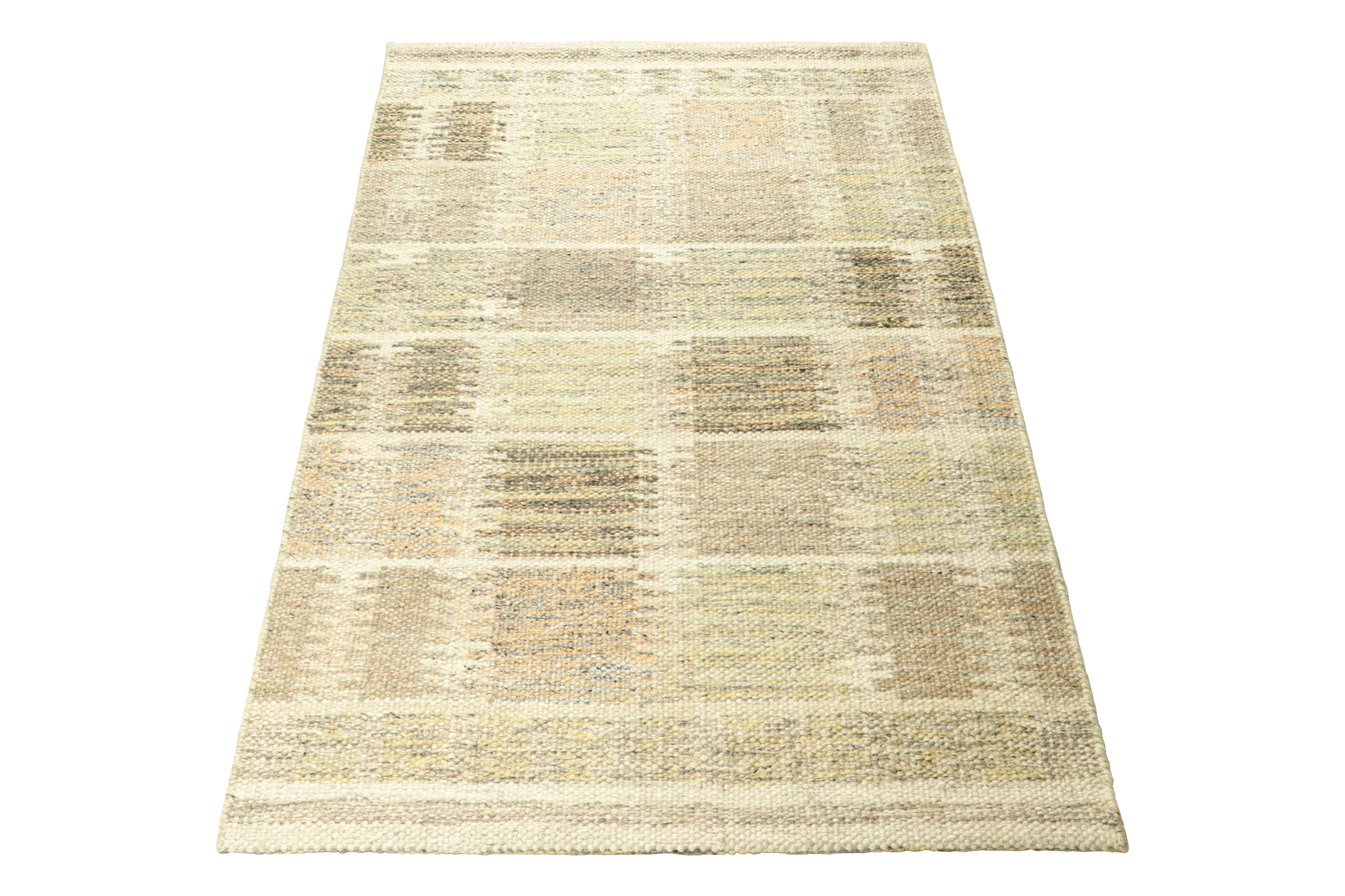 Hand-Woven Rug & Kilim’s Scandinavian Style Custom Rug with Beige-Brown Geometric Patterns For Sale