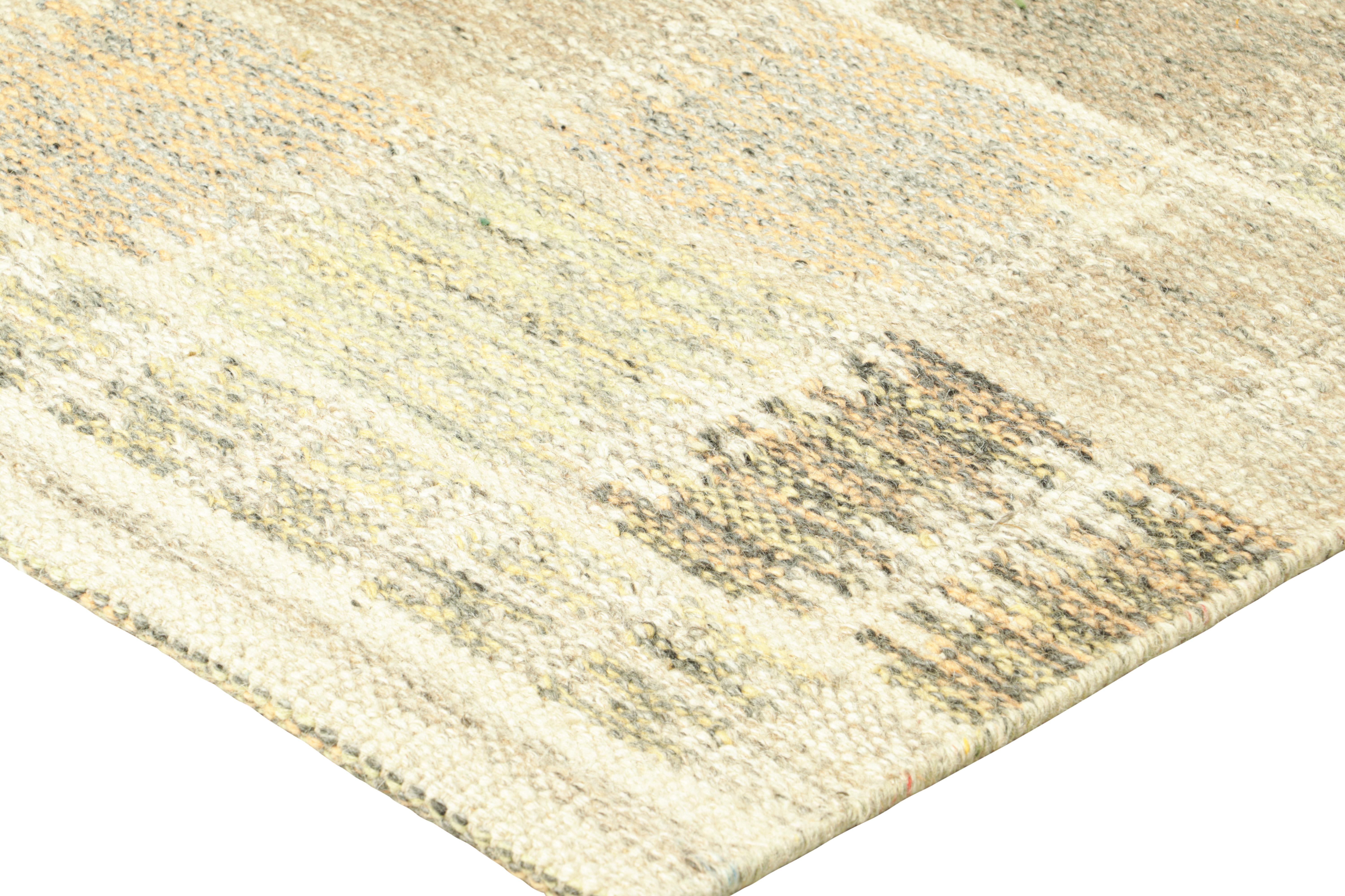 Rug & Kilim’s Scandinavian Style Custom Rug with Beige-Brown Geometric Patterns In New Condition For Sale In Long Island City, NY