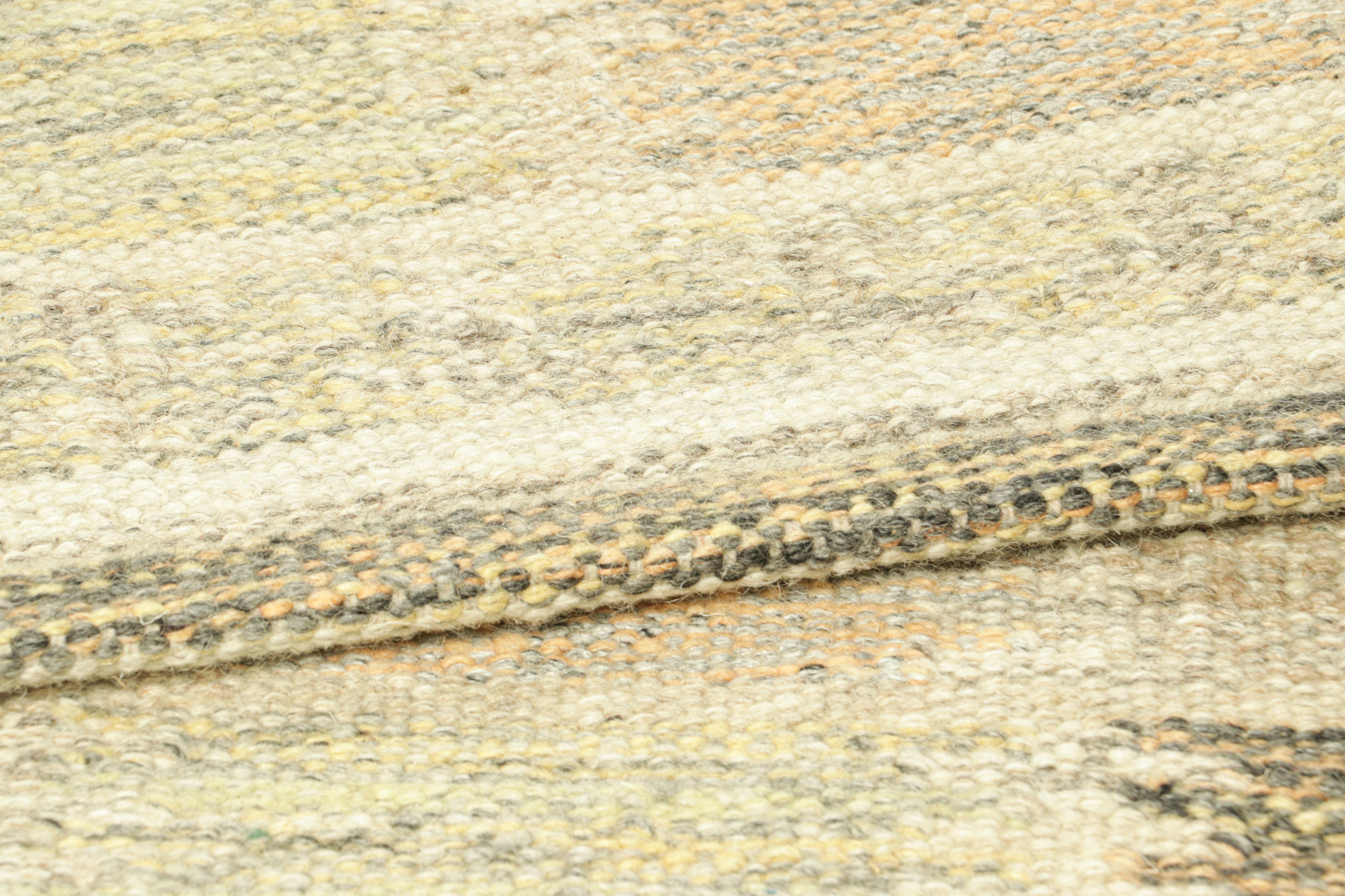 Contemporary Rug & Kilim’s Scandinavian Style Custom Rug with Beige-Brown Geometric Patterns For Sale
