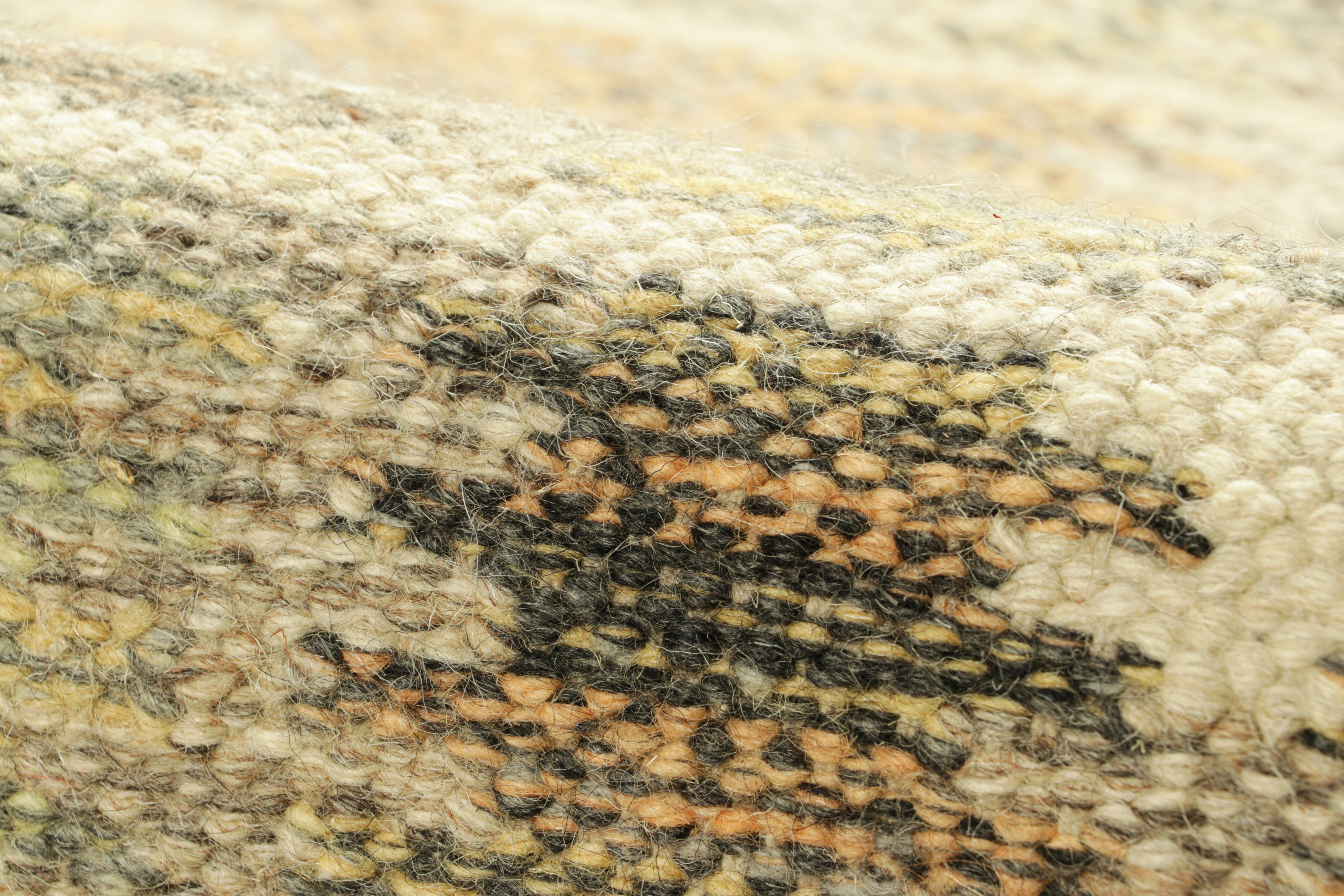 Wool Rug & Kilim’s Scandinavian Style Custom Rug with Beige-Brown Geometric Patterns For Sale